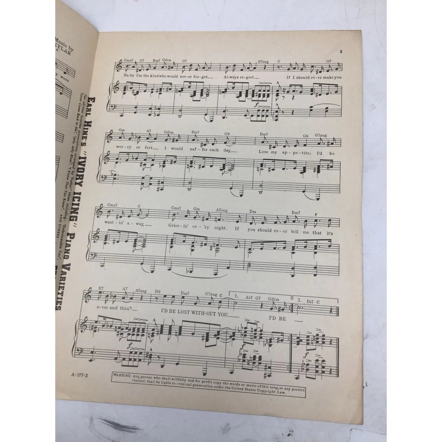''I'd Be Lost Without You'' Music and Lyric by Sunny Skylar - A+ Stuff - SHEET MUSIC - A+ Stuff