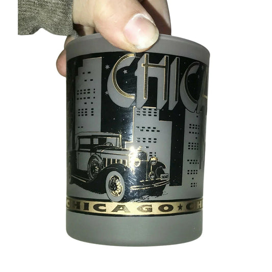 CHICAGO Tumblers SOUVENIR Gold and Black w Frosted Glass Chicago  A+ Stuff Glass