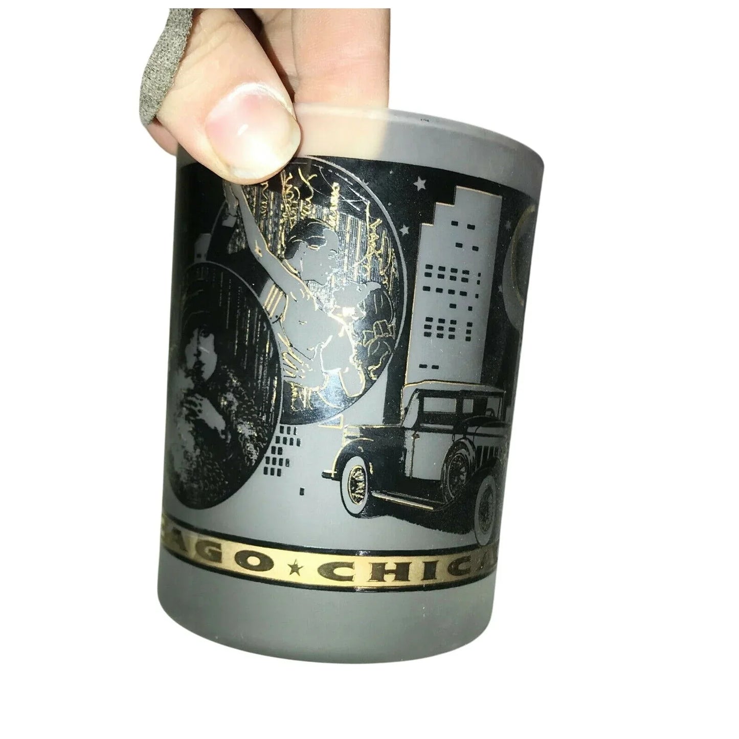 CHICAGO Tumblers SOUVENIR Gold and Black w Frosted Glass Chicago  A+ Stuff Glass