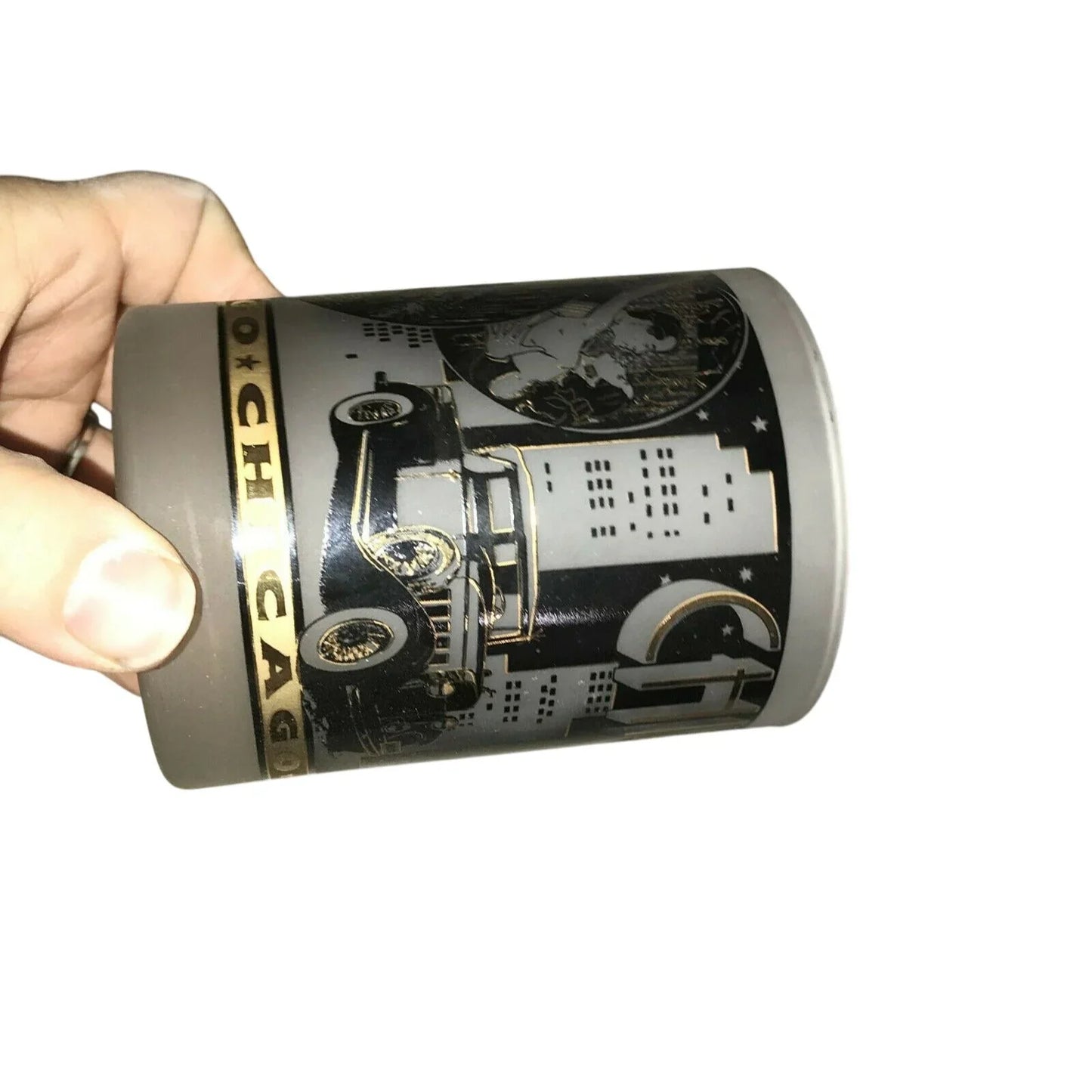 CHICAGO Tumblers SOUVENIR Gold and Black w Frosted Glass Chicago  A+ Stuff Glass