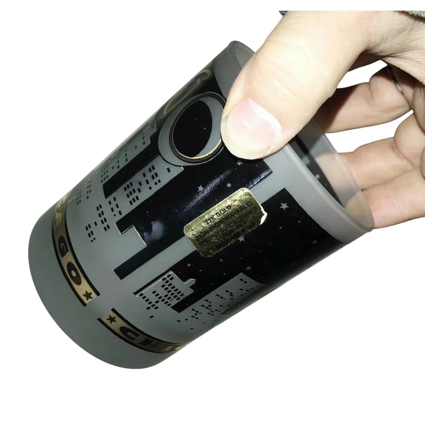 CHICAGO Tumblers SOUVENIR Gold and Black w Frosted Glass Chicago  A+ Stuff Glass