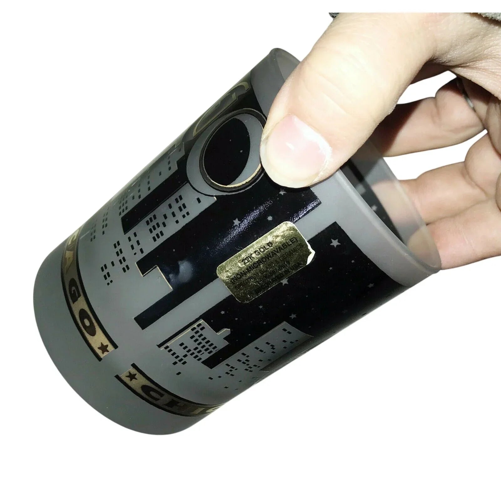 CHICAGO Tumblers SOUVENIR Gold and Black w Frosted Glass Chicago  A+ Stuff Glass