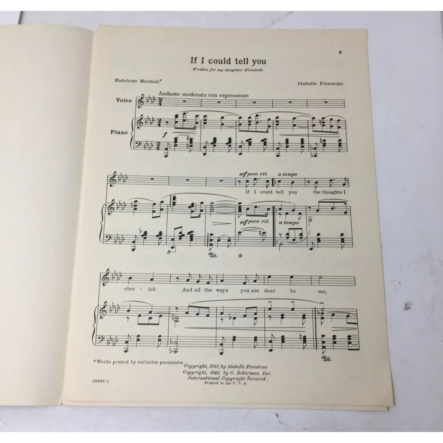 ''If I Could Tell You'' Song for Voice and Piano by Idabelle Firestone - A+ Stuff - sheet music - A+ Stuff