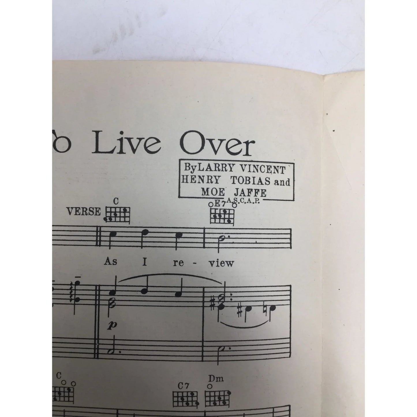 If I Had My Life to Live Over by Henry Tobias, Moe Jaffe, and Larry Vincent - A+ Stuff - SHEET MUSIC - A+ Stuff