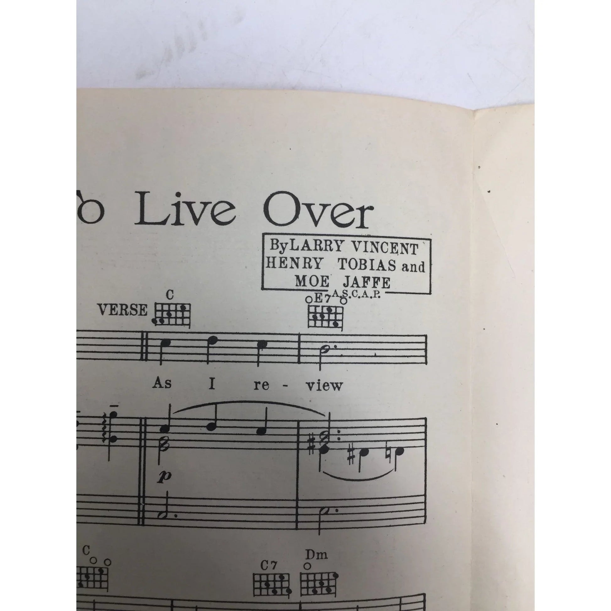 If I Had My Life to Live Over by Henry Tobias, Moe Jaffe, and Larry Vincent - A+ Stuff - SHEET MUSIC - A+ Stuff