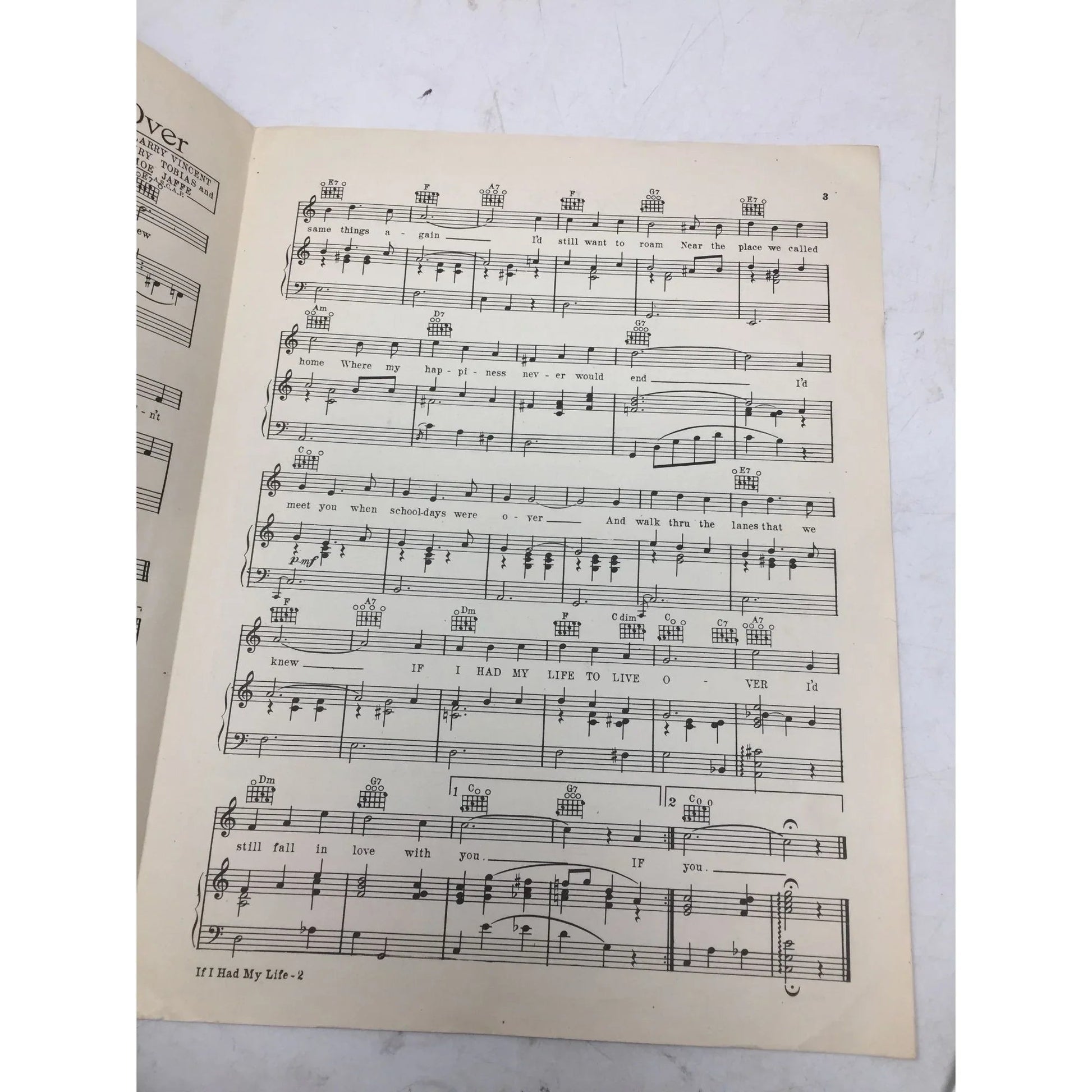 If I Had My Life to Live Over by Henry Tobias, Moe Jaffe, and Larry Vincent - A+ Stuff - SHEET MUSIC - A+ Stuff