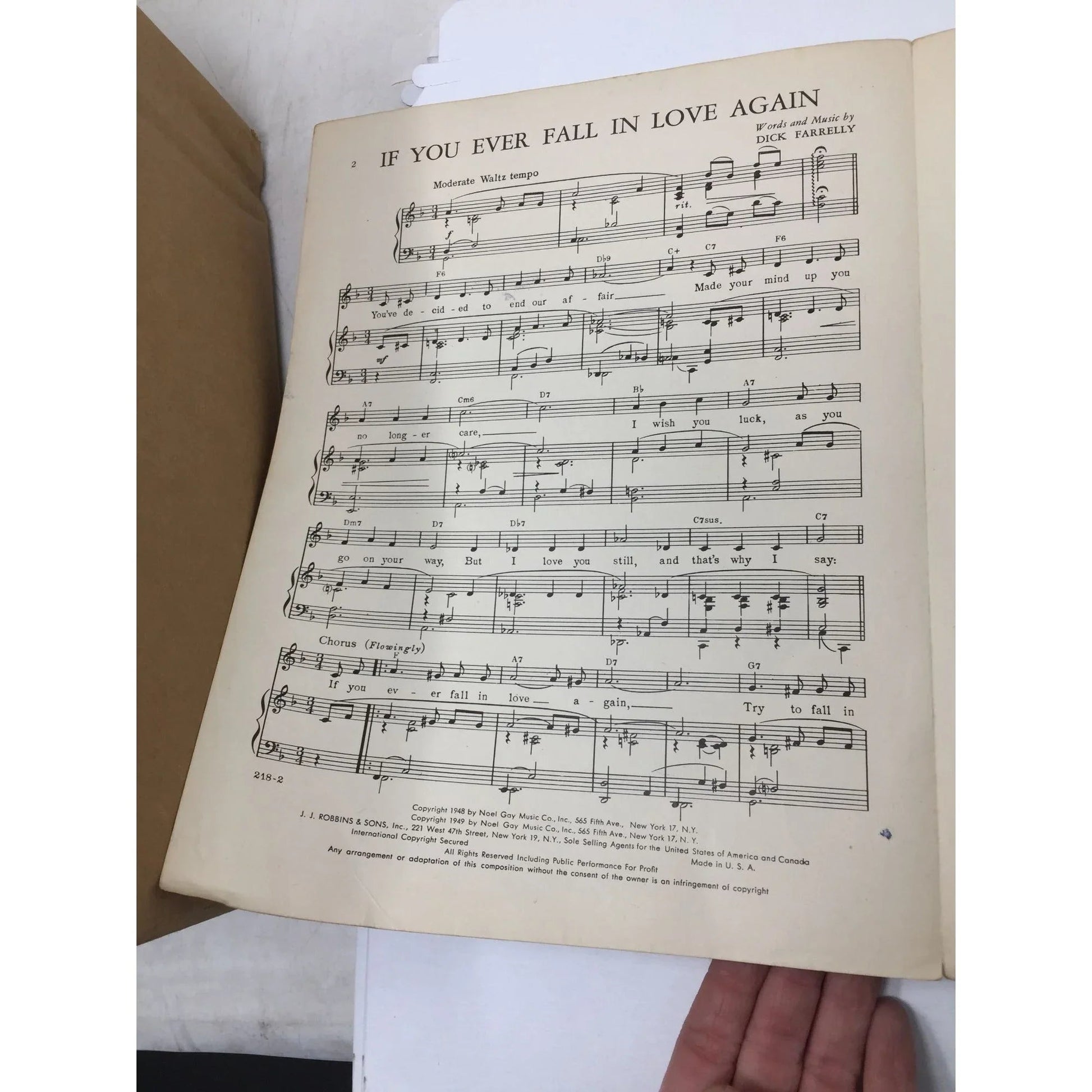 ''IF YOU EVER FALL IN LOVE AGAIN'' BY DICK FARRELLY - A+ Stuff - Sheet Music - A+ Stuff
