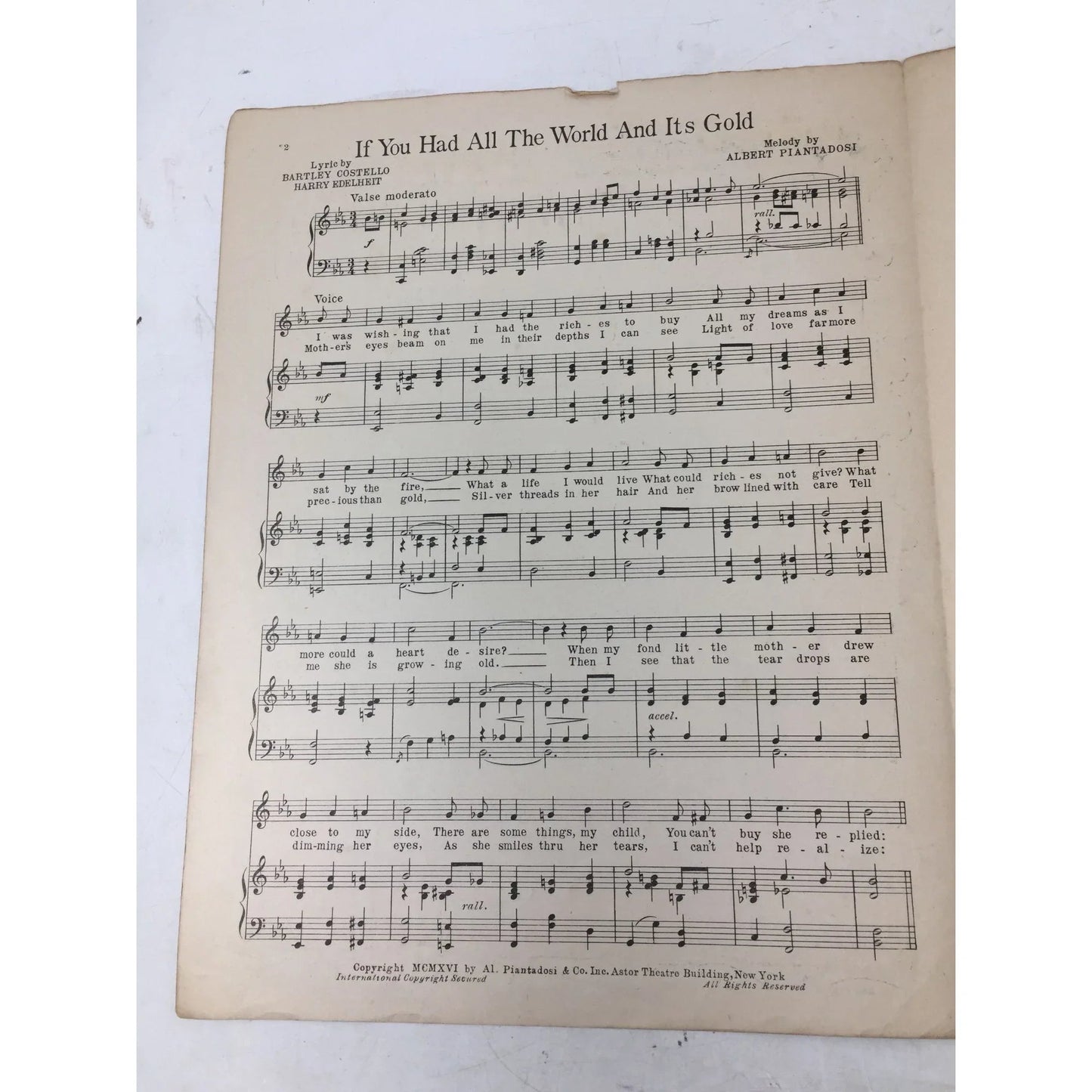 ''If you had all the world and its gold'' Sheet Music - A+ Stuff - sheet music - A+ Stuff
