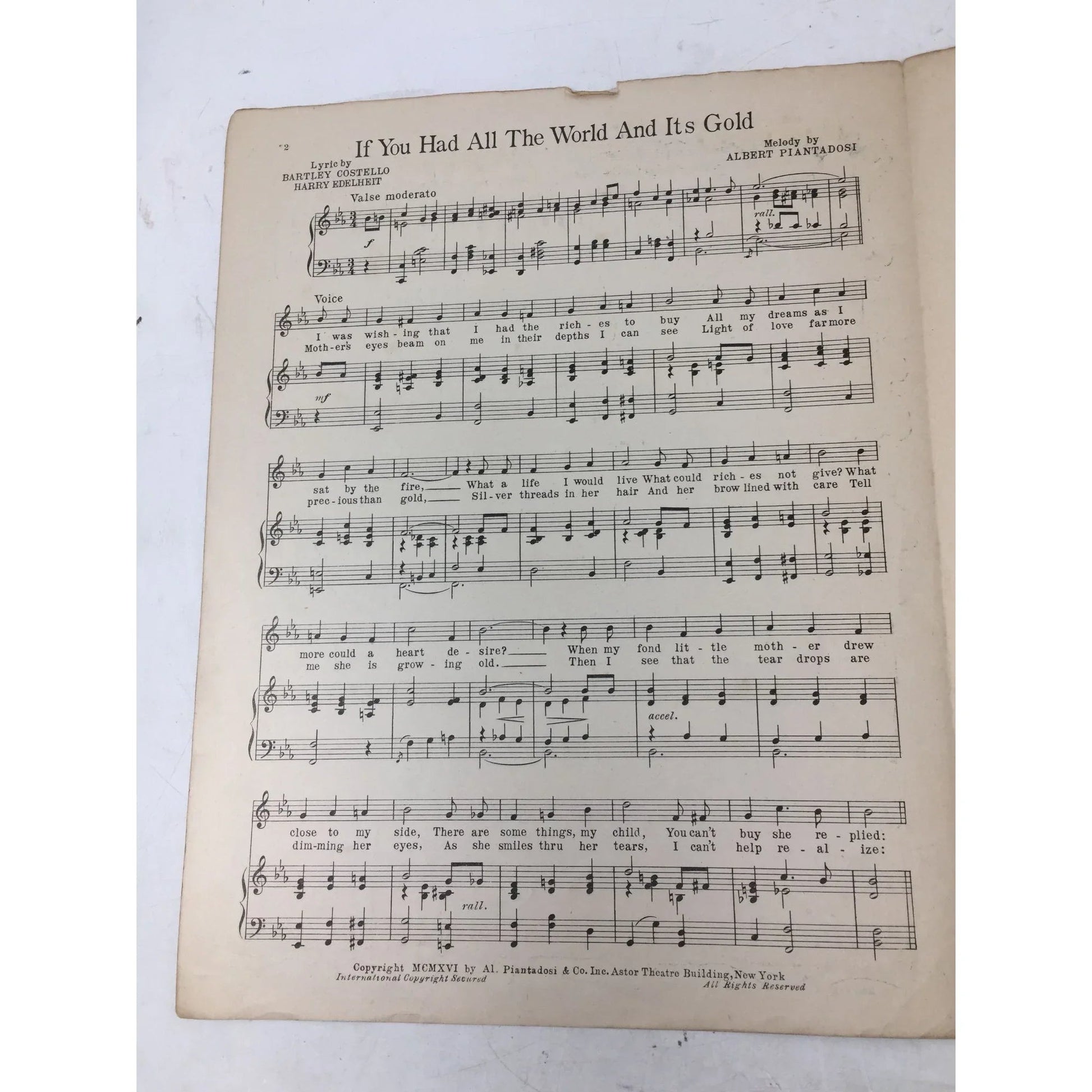 ''If you had all the world and its gold'' Sheet Music - A+ Stuff - sheet music - A+ Stuff