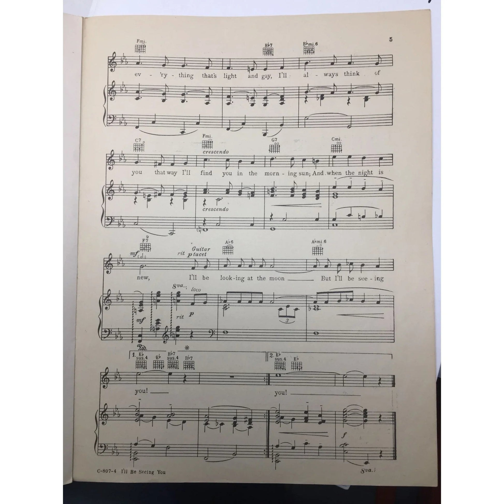 ''I'LL BE SEEING YOU'' By Irving Kahal and Sammy Fain - A+ Stuff - SHEET MUSIC - A+ Stuff