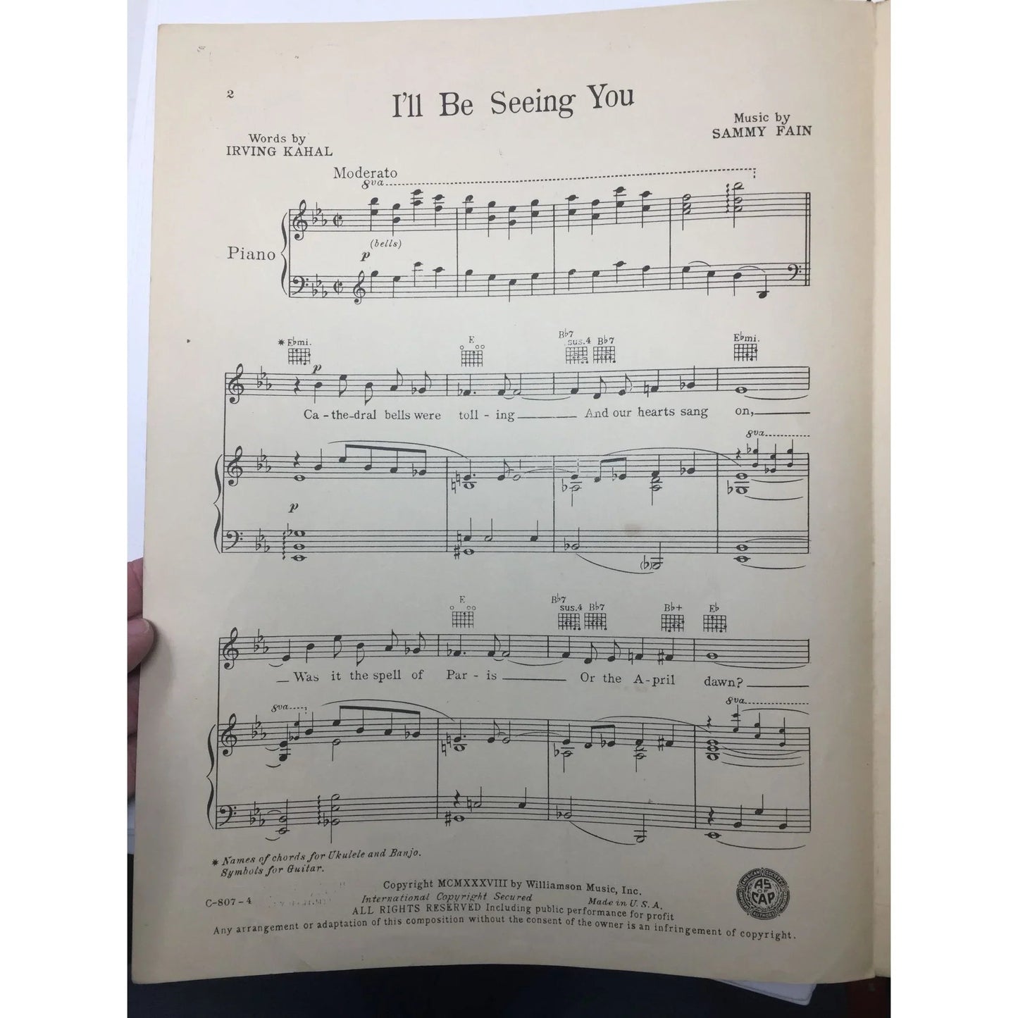 ''I'LL BE SEEING YOU'' By Irving Kahal and Sammy Fain - A+ Stuff - SHEET MUSIC - A+ Stuff