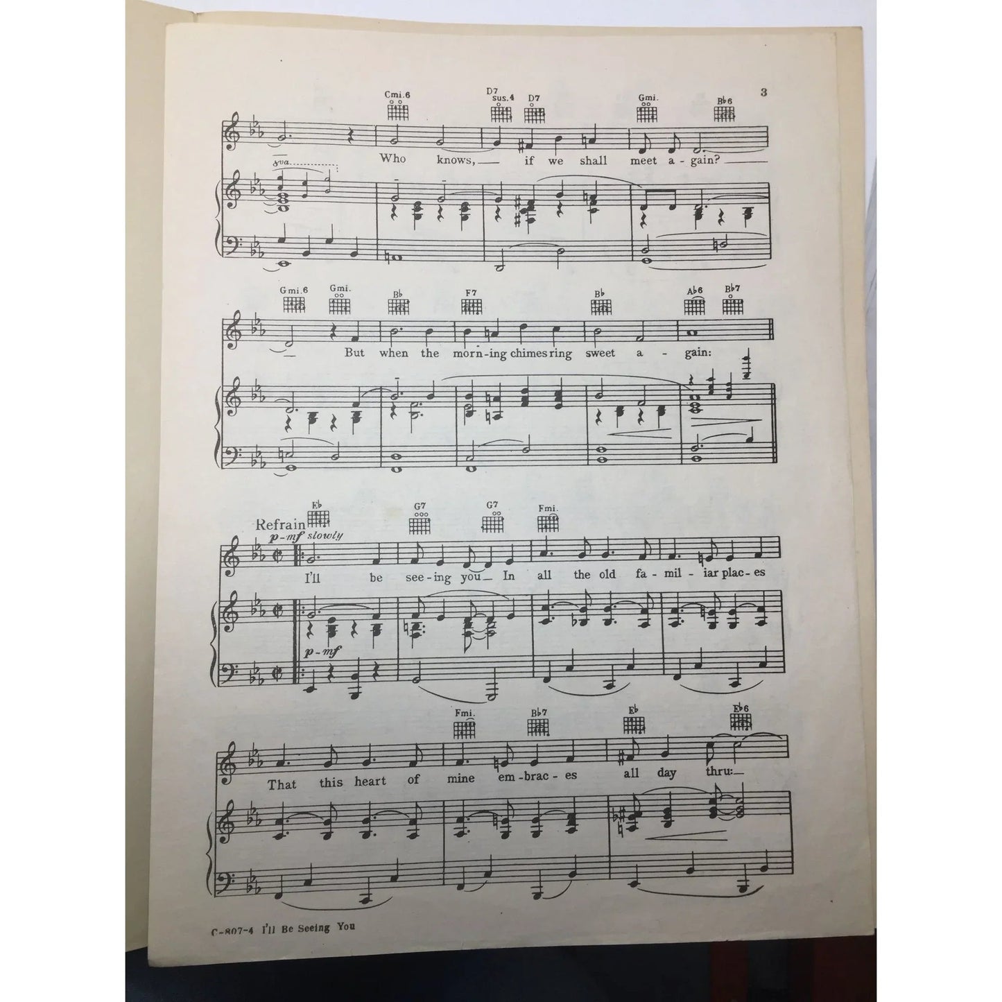 ''I'LL BE SEEING YOU'' By Irving Kahal and Sammy Fain - A+ Stuff - SHEET MUSIC - A+ Stuff