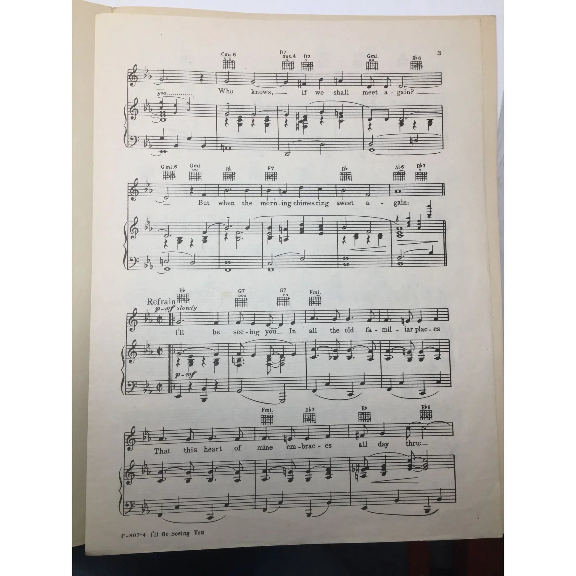 ''I'LL BE SEEING YOU'' By Irving Kahal and Sammy Fain - A+ Stuff - SHEET MUSIC - A+ Stuff