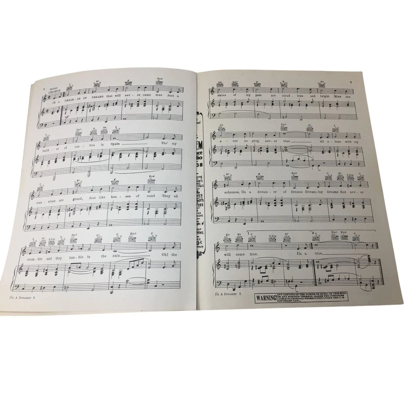 ''I'm a Dreamer of Dreams (That never come true)'' Sheet Music - A+ Stuff - SHEET MUSIC - A+ Stuff