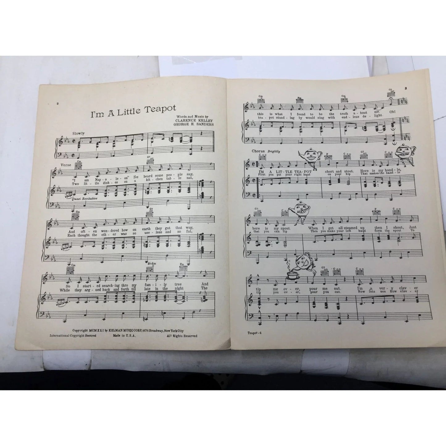 ''I'm A Little Teapot'' by Clarence Kelley and Geo H Sanders - A+ Stuff - SHEET MUSIC - A+ Stuff