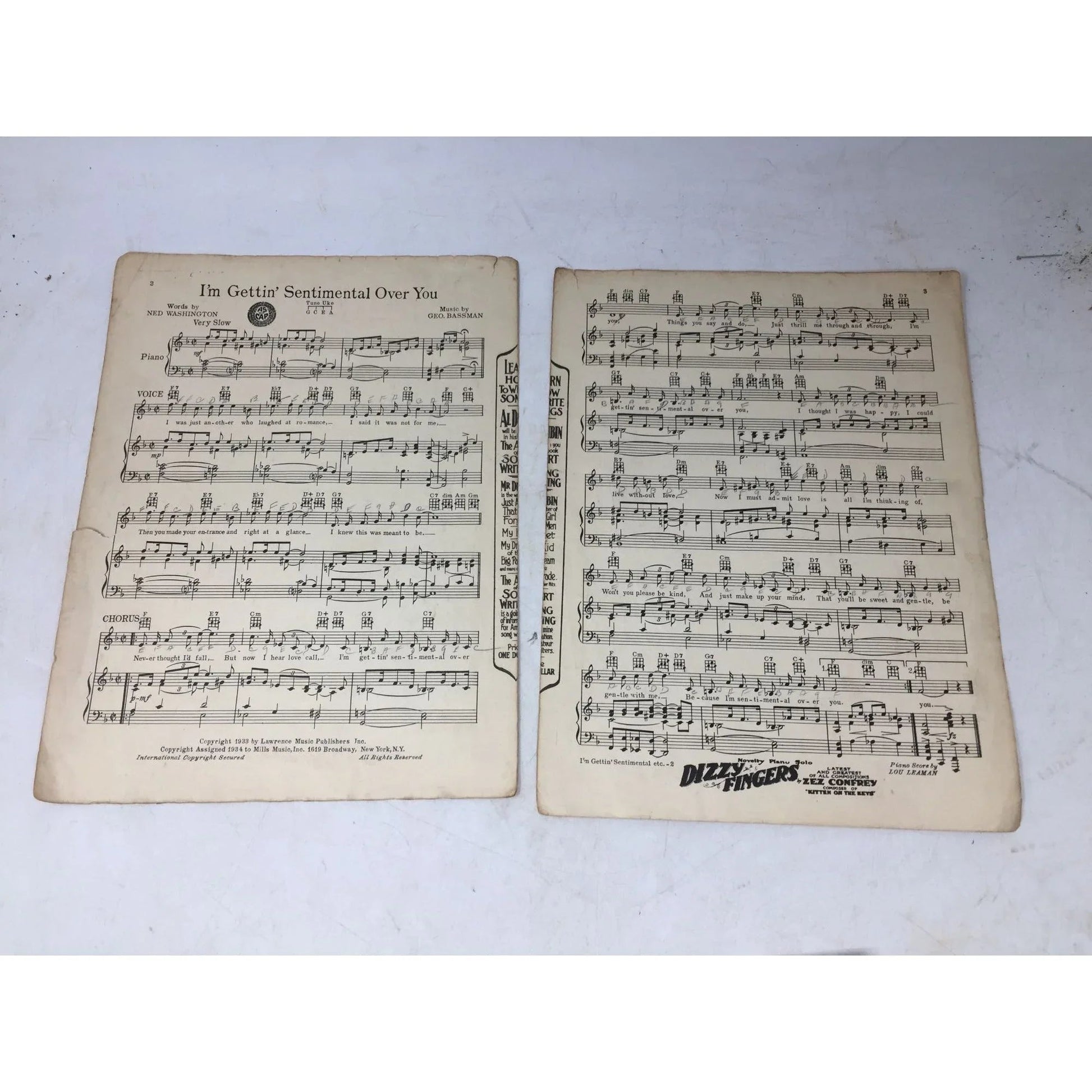 "I'm Gettin' Sentimental Over You'' by Ned Washington and George Bassman - A+ Stuff - SHEET MUSIC - A+ Stuff