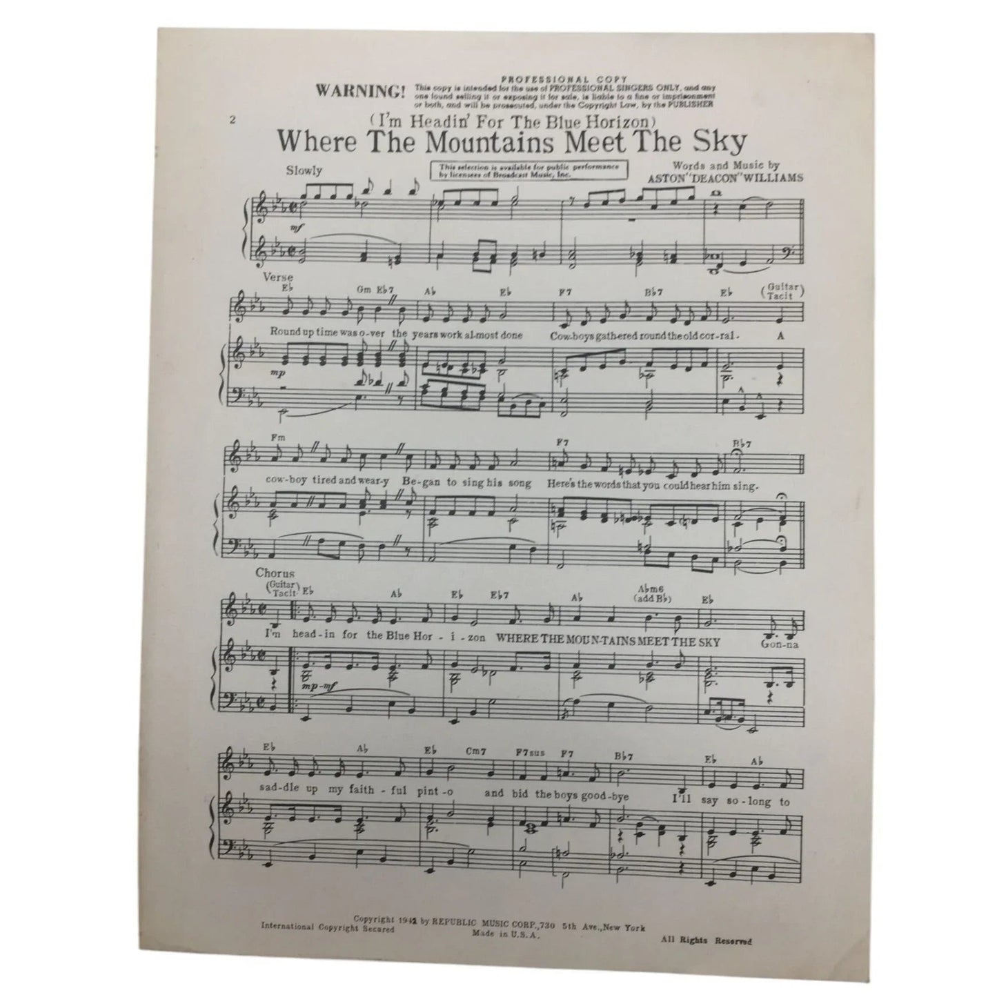 ''(I'm Headin' For the Blue Horizon) Where The Mountains Meet the Sky'' - A+ Stuff - SHEET MUSIC - A+ Stuff