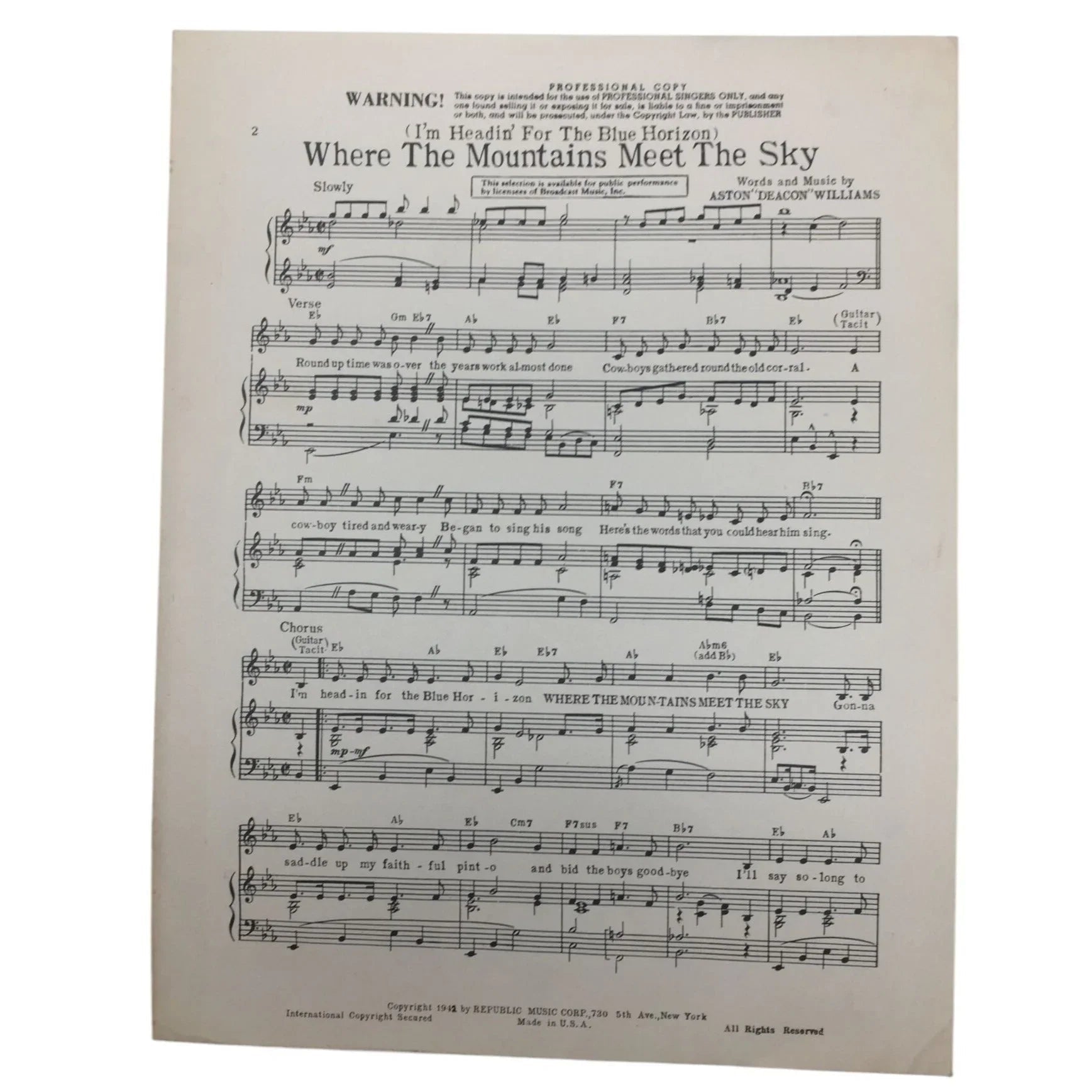 ''(I'm Headin' For the Blue Horizon) Where The Mountains Meet the Sky'' - A+ Stuff - SHEET MUSIC - A+ Stuff