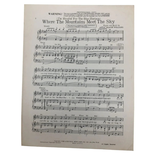 ''(I'm Headin' For the Blue Horizon) Where The Mountains Meet the Sky'' - A+ Stuff - SHEET MUSIC - A+ Stuff