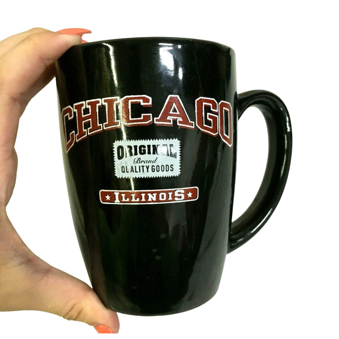 Chicago Illinois Coffee Mug - Original Brand Quality Goods Souvenir Mug Black with Red and White