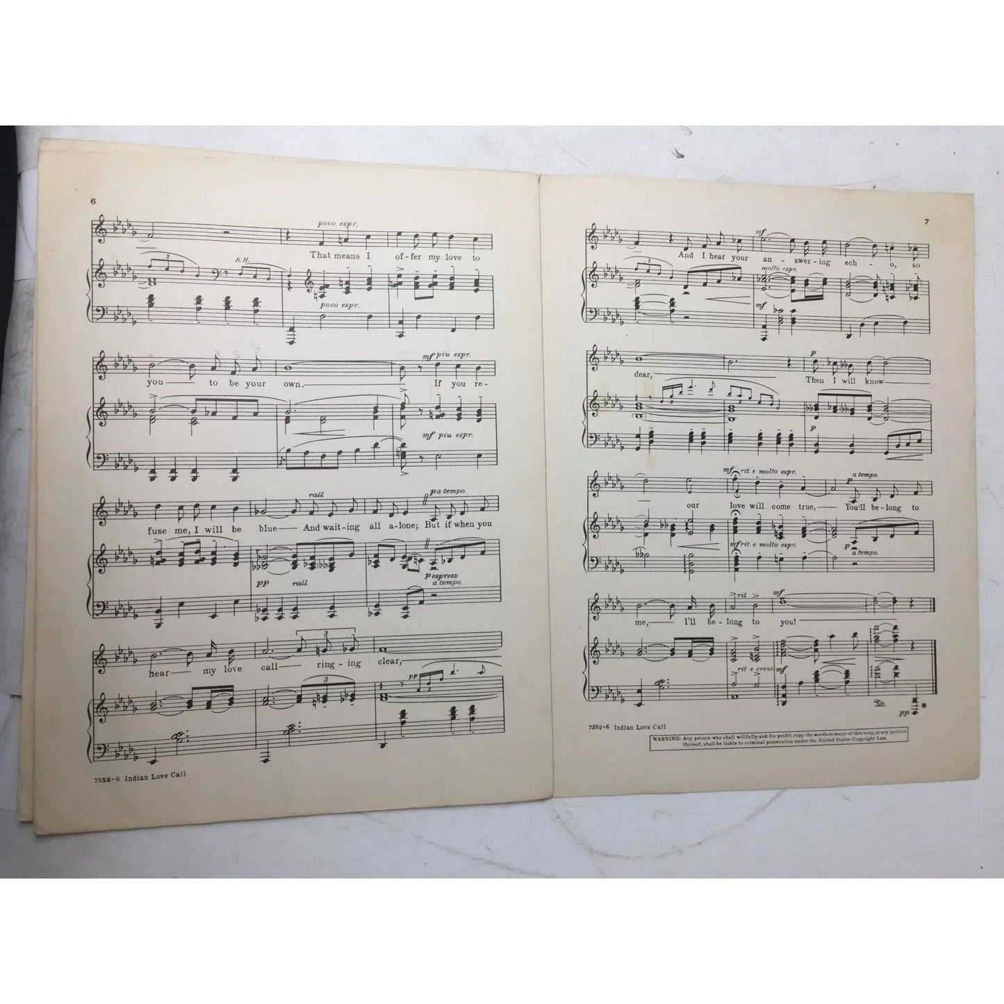 ''INDIAN LOVE CALL'' From the Musical Comedy ''Rose - Marie'' - A+ Stuff - Sheet Music - A+ Stuff
