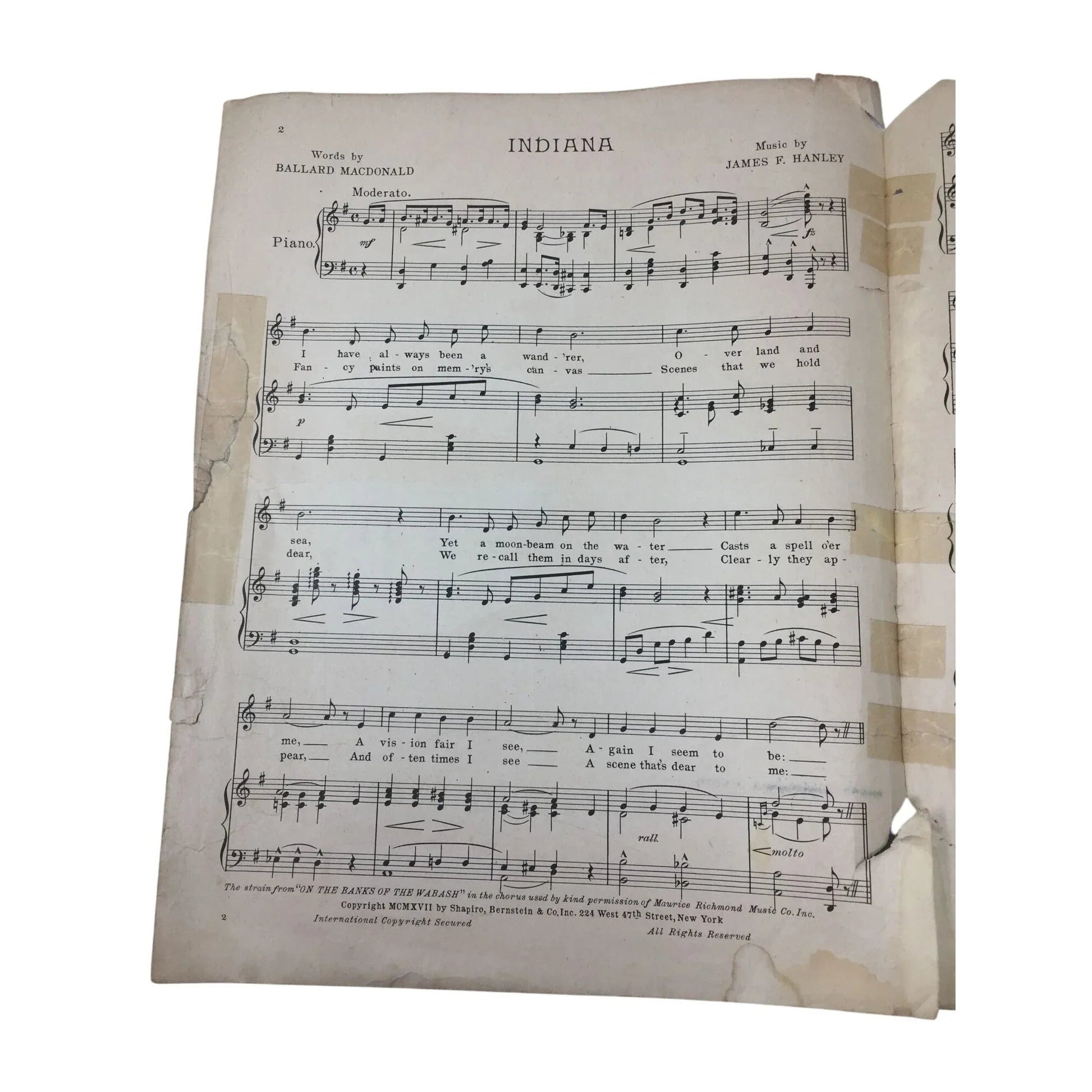 ''INDIANA'' VINTAGE SHEET MUSIC - A+ Stuff - SHEET MUSIC - A+ Stuff