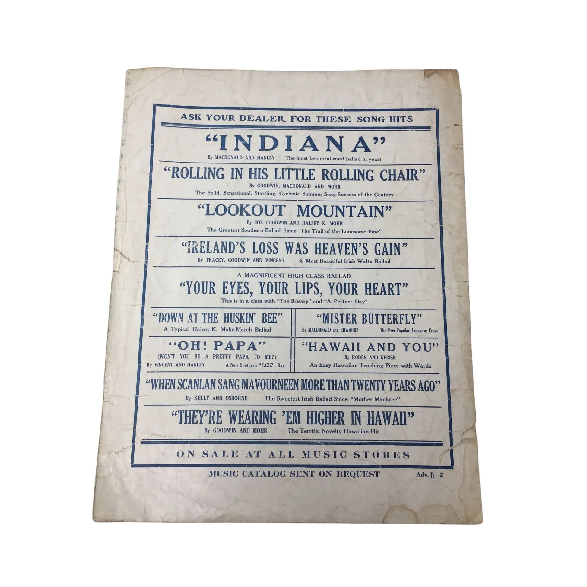 ''INDIANA'' VINTAGE SHEET MUSIC - A+ Stuff - SHEET MUSIC - A+ Stuff