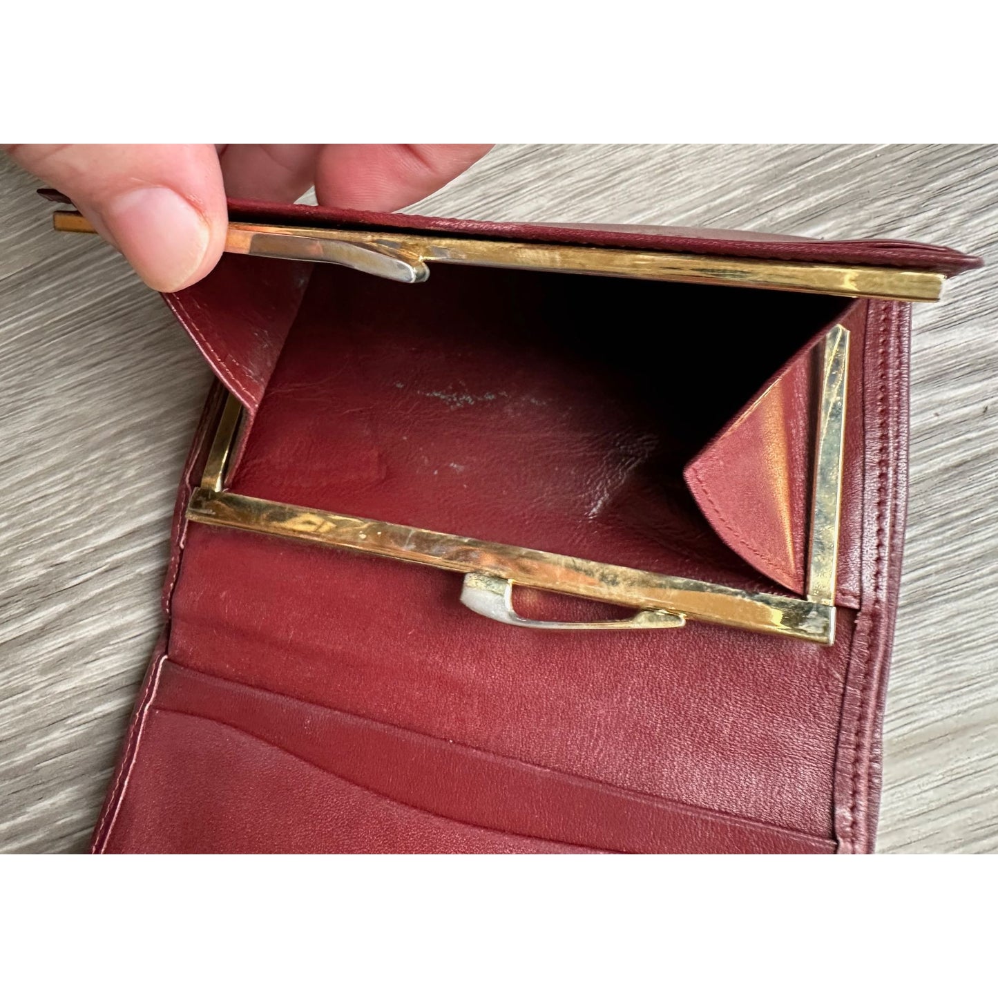 Cartier Burgundy Leather Bifold Wallet with Kisslock Coin Purse