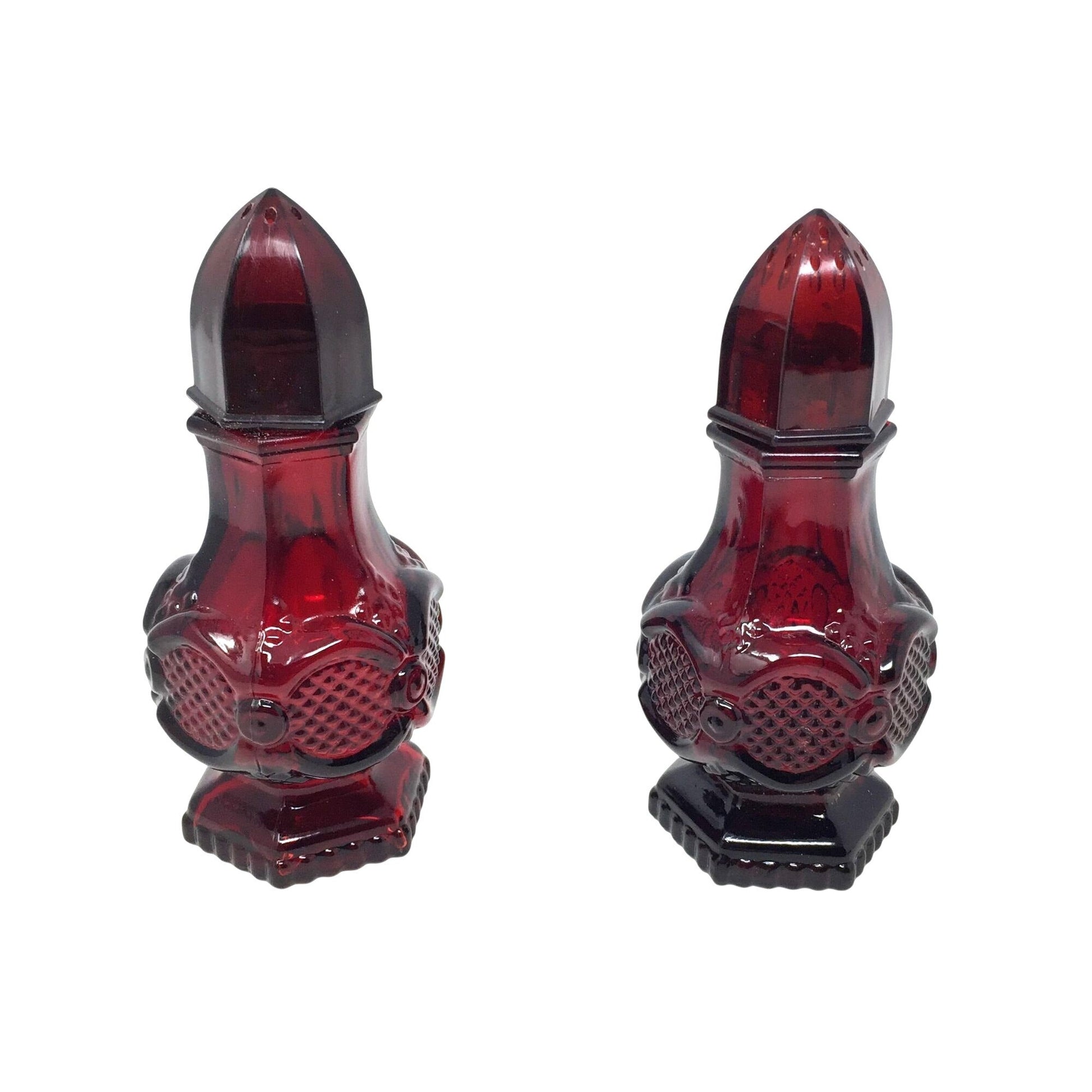 Vintage Avon 1876 Cape Cod Collection Ruby Red Glass Salt and Pepper Shaker Set Avon  A+ Stuff Salt & Pepper Shakers