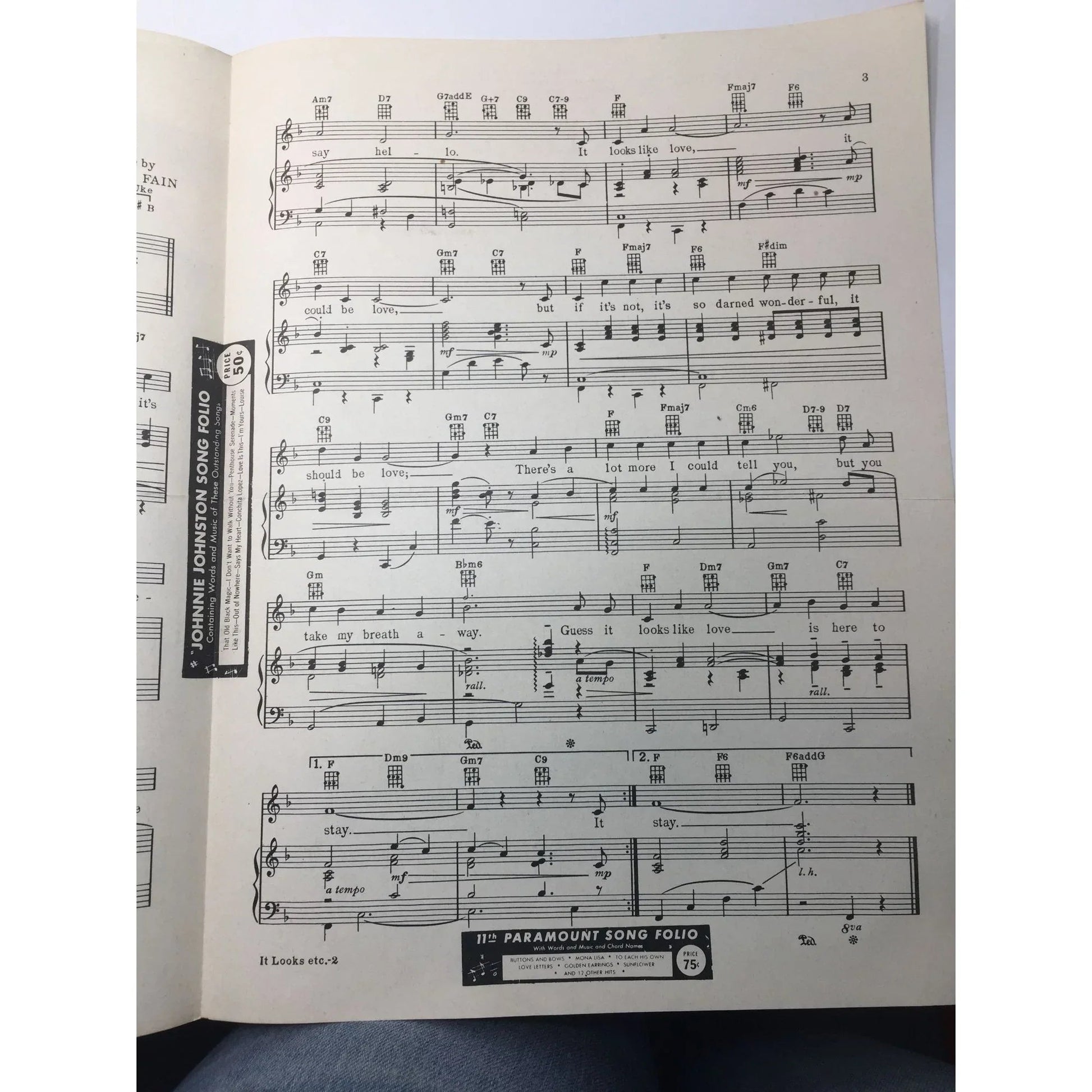 ''It looks like you love me'' by Paul Francis Webster/Sammy Fain - Vintage Sheet Music - A+ Stuff - SHEET MUSIC - A+ Stuff