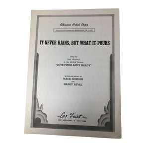 ''It Never Rains, But What it Pours'' Vintage 1938 Sheet Music Book