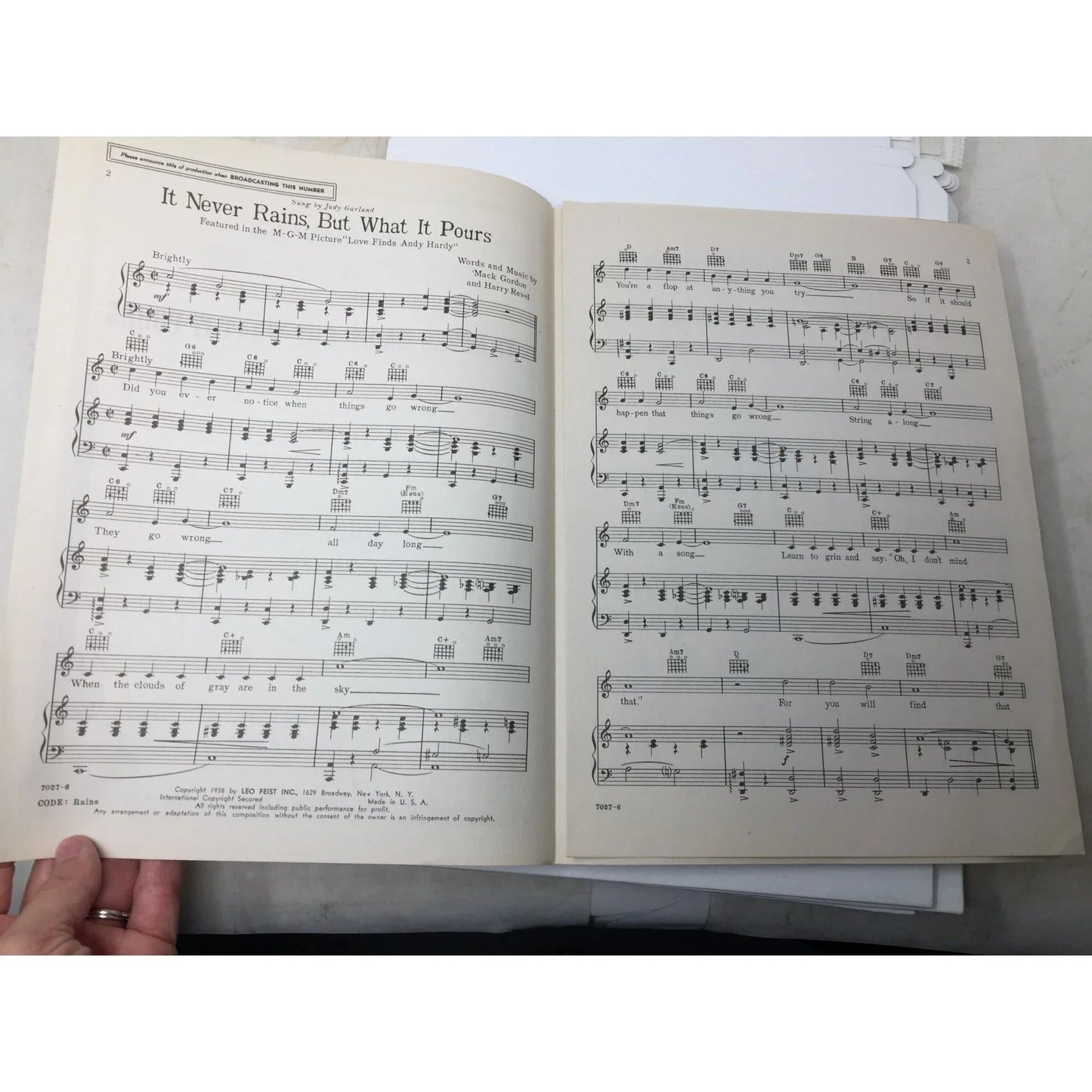 ''It Never Rains, But What it Pours'' Vintage 1938 Sheet Music Book - A+ Stuff - SHEET MUSIC - A+ Stuff