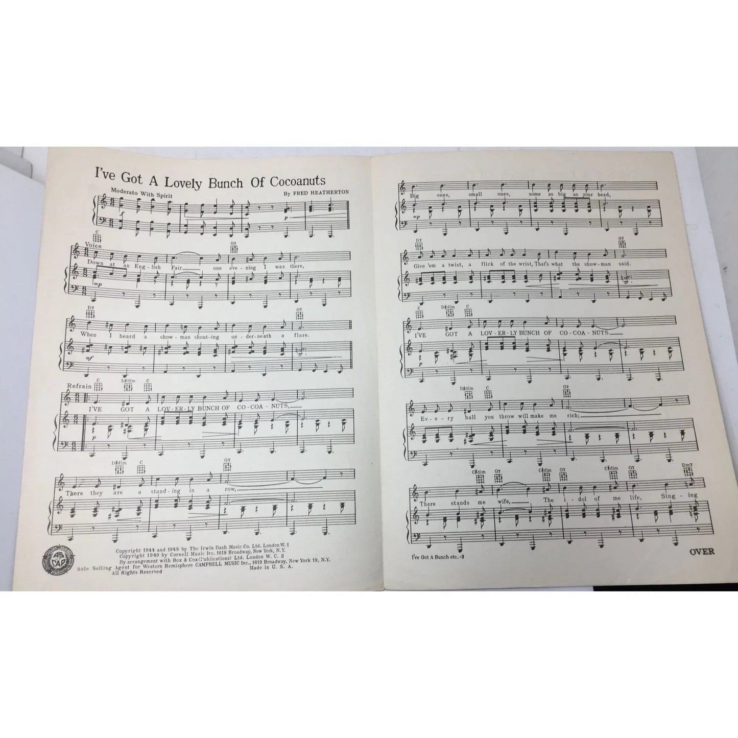 ''I've Got A Lovely Bunch Of Cocoanuts'' Vintage Sheet Music Book - A+ Stuff - SHEET MUSIC - A+ Stuff