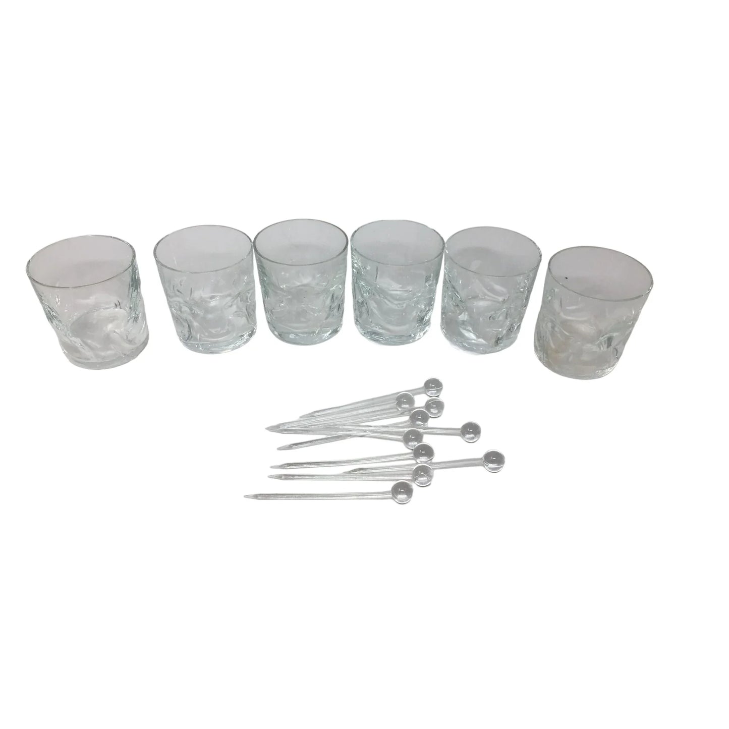Vintage Set of 6 Clear Glass Drinking Glasses with Stirrers - A+ Stuff