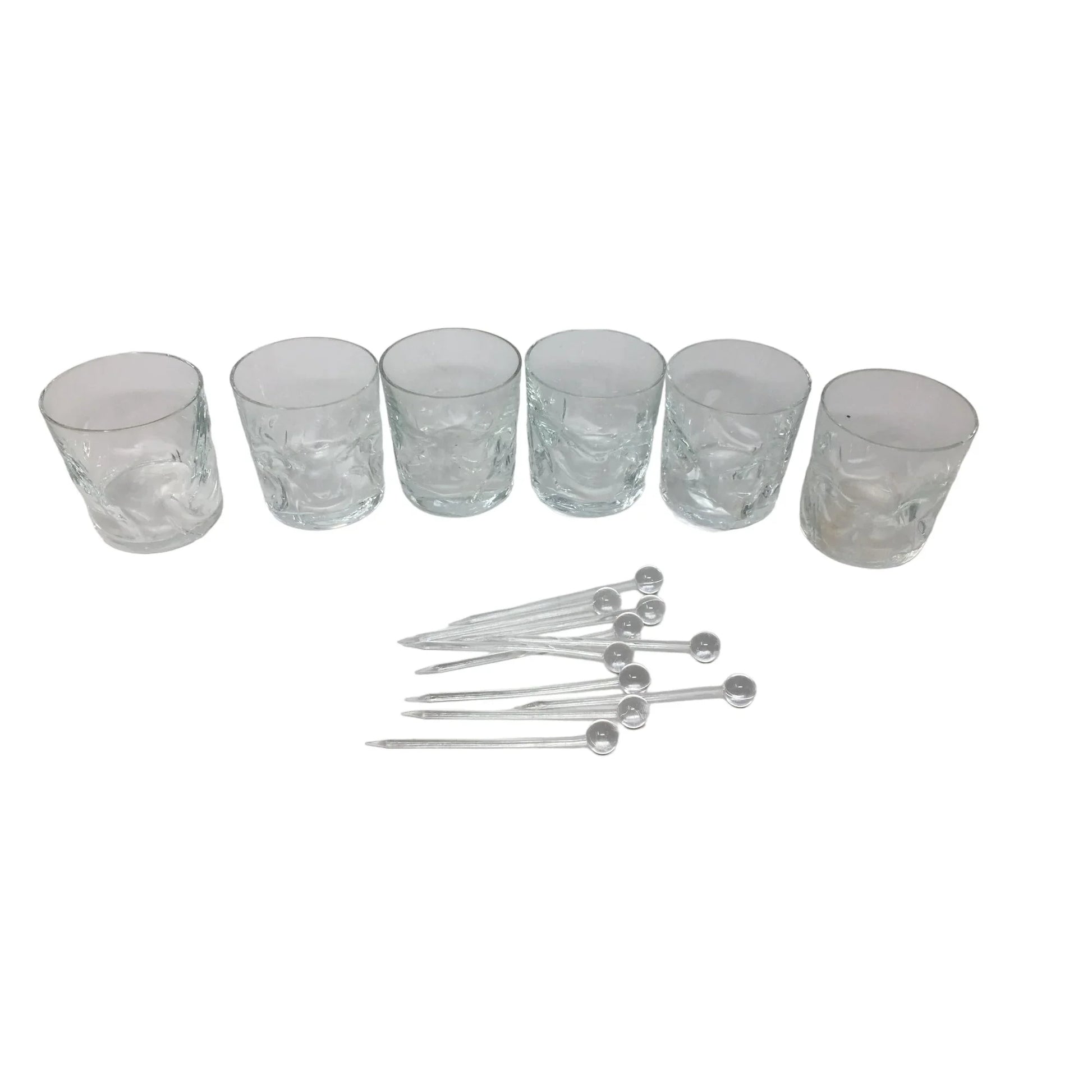 Vintage Set of 6 Clear Glass Drinking Glasses with Stirrers - A+ Stuff