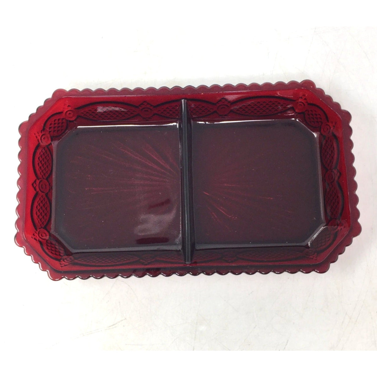 Vintage Avon 1876 Cape Cod Collection Ruby Red Glass Divided Condiment / Relish Dish Avon  A+ Stuff Drinking, Dining & More
