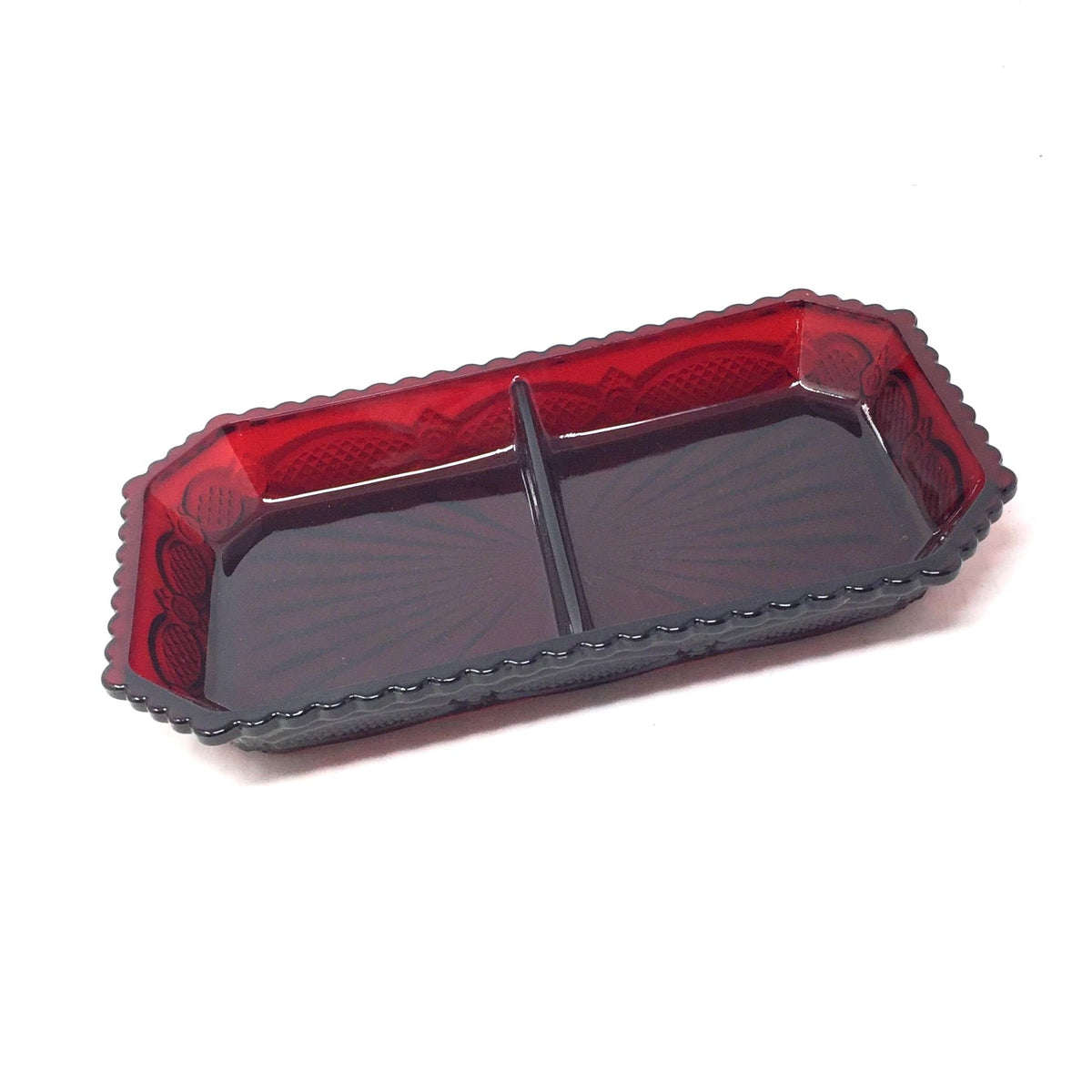 Vintage Avon 1876 Cape Cod Collection Ruby Red Glass Divided Condiment / Relish Dish Avon  A+ Stuff Drinking, Dining & More