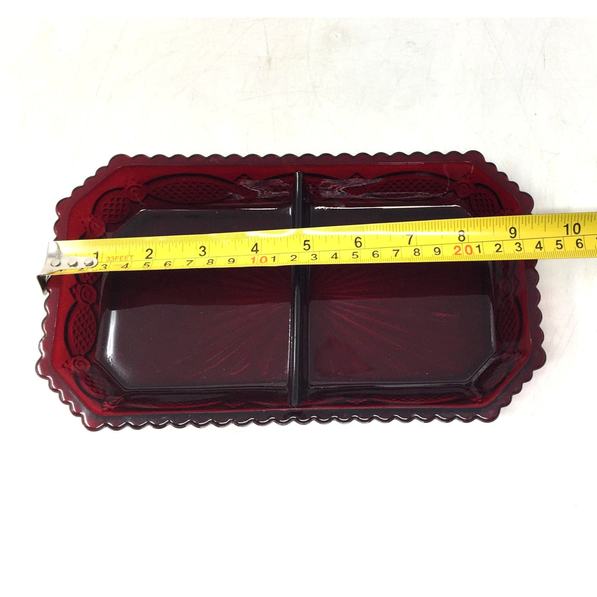 Vintage Avon 1876 Cape Cod Collection Ruby Red Glass Divided Condiment / Relish Dish Avon  A+ Stuff Drinking, Dining & More