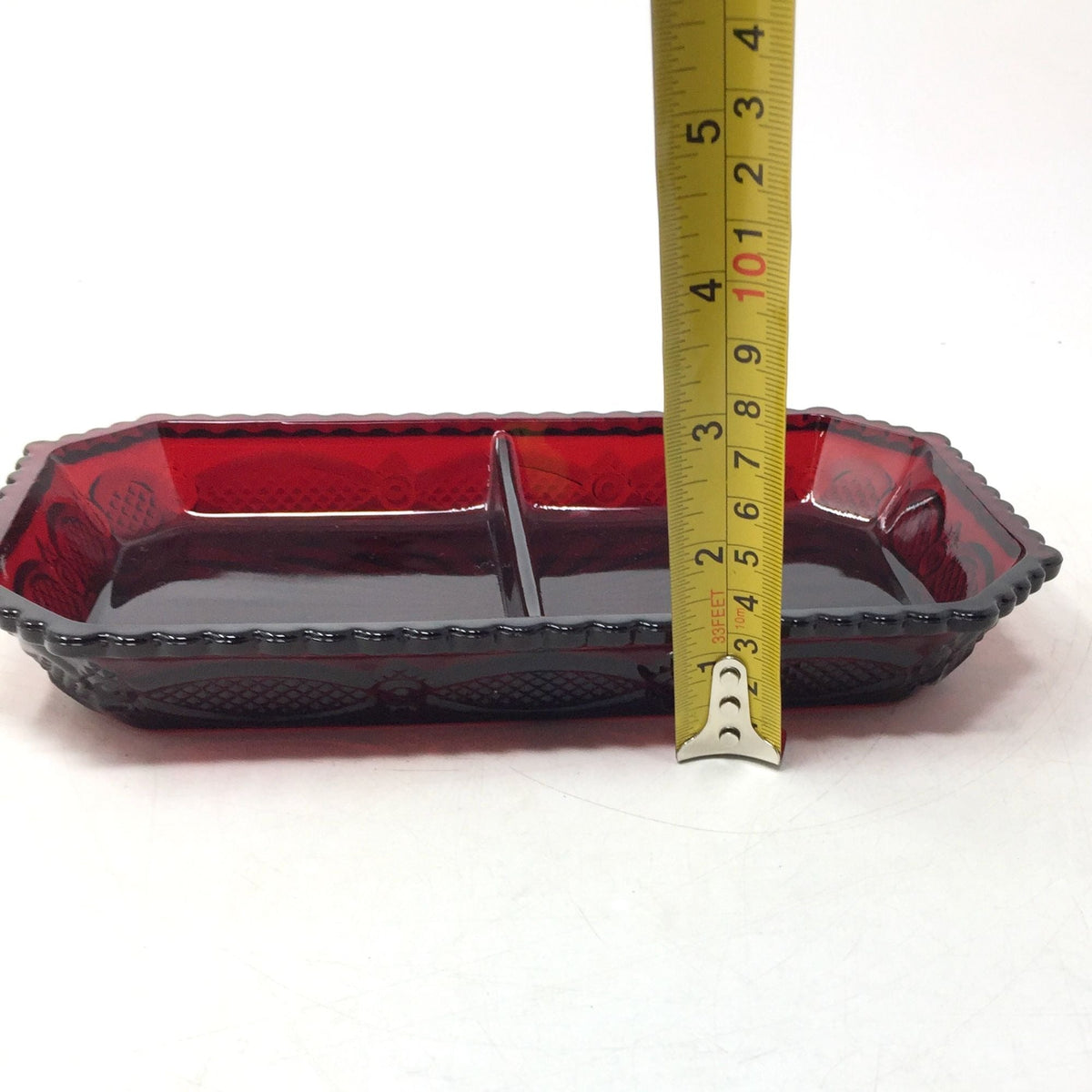 Vintage Avon 1876 Cape Cod Collection Ruby Red Glass Divided Condiment / Relish Dish Avon  A+ Stuff Drinking, Dining & More