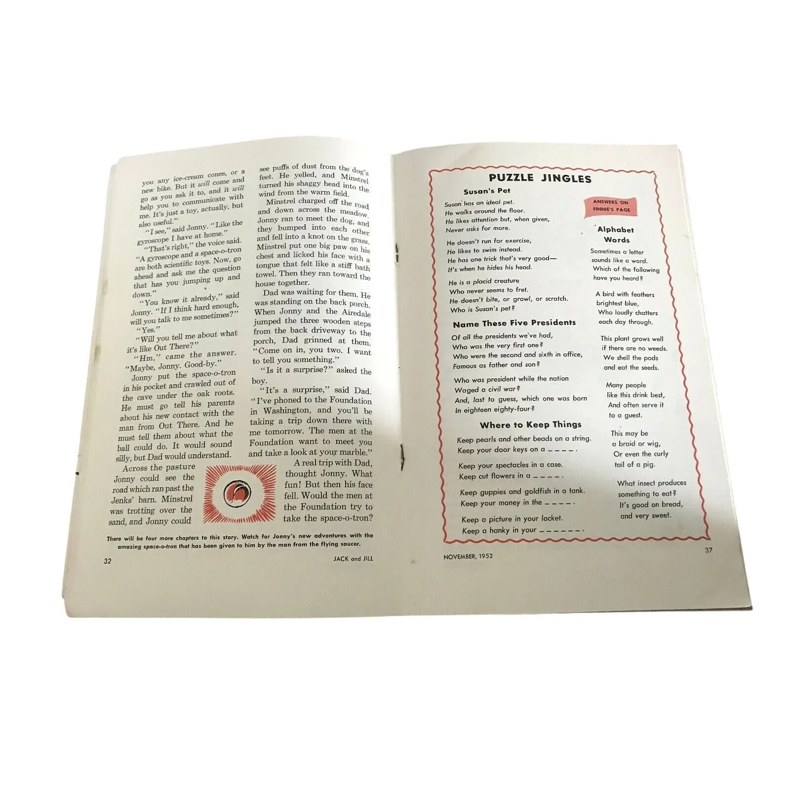 Jack and Jill Children's Magazine - November 1952 Stories, Games and Activities - Jack & Jill - Children's Magazine - A+ Stuff