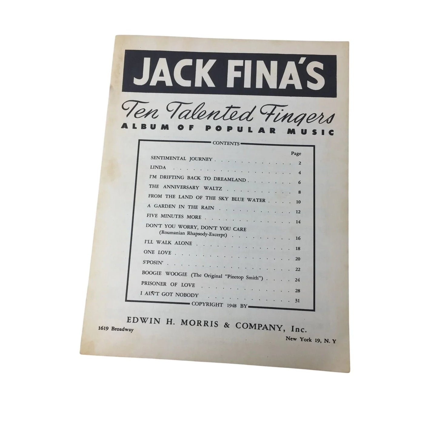 JACK FINA'S Ten Talented Fingers Album of popular music - A+ Stuff - SHEET MUSIC - A+ Stuff