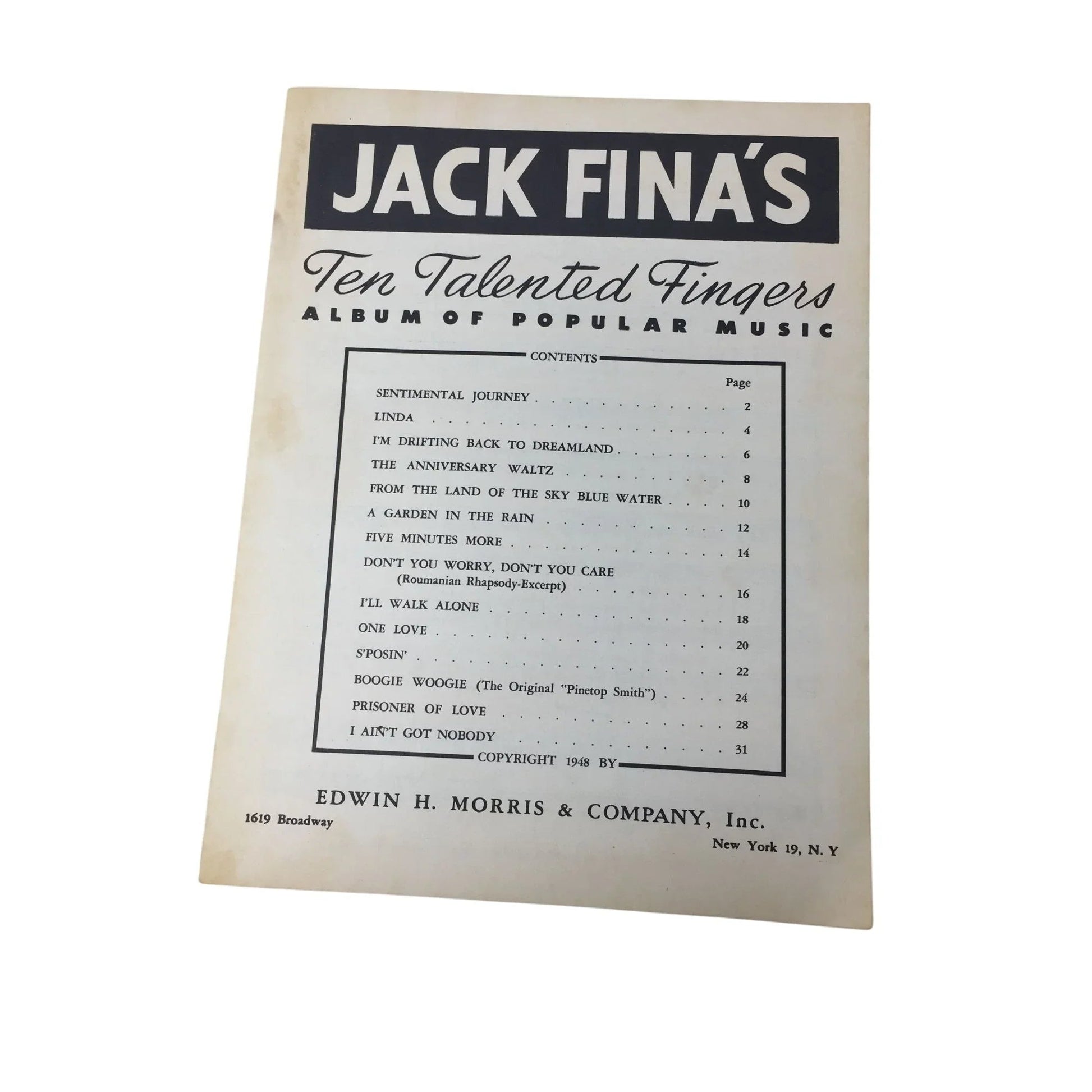 JACK FINA'S Ten Talented Fingers Album of popular music - A+ Stuff - SHEET MUSIC - A+ Stuff
