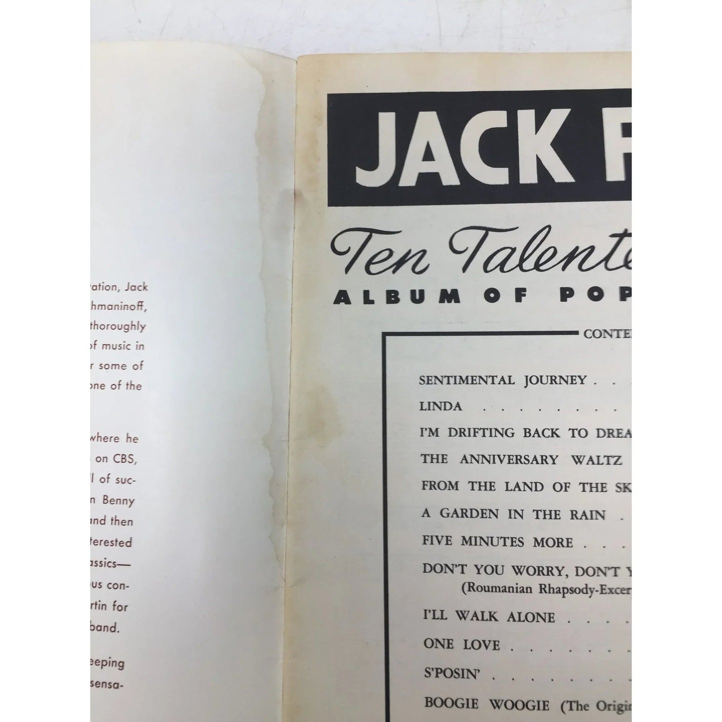 JACK FINA'S Ten Talented Fingers Album of popular music - A+ Stuff - SHEET MUSIC - A+ Stuff