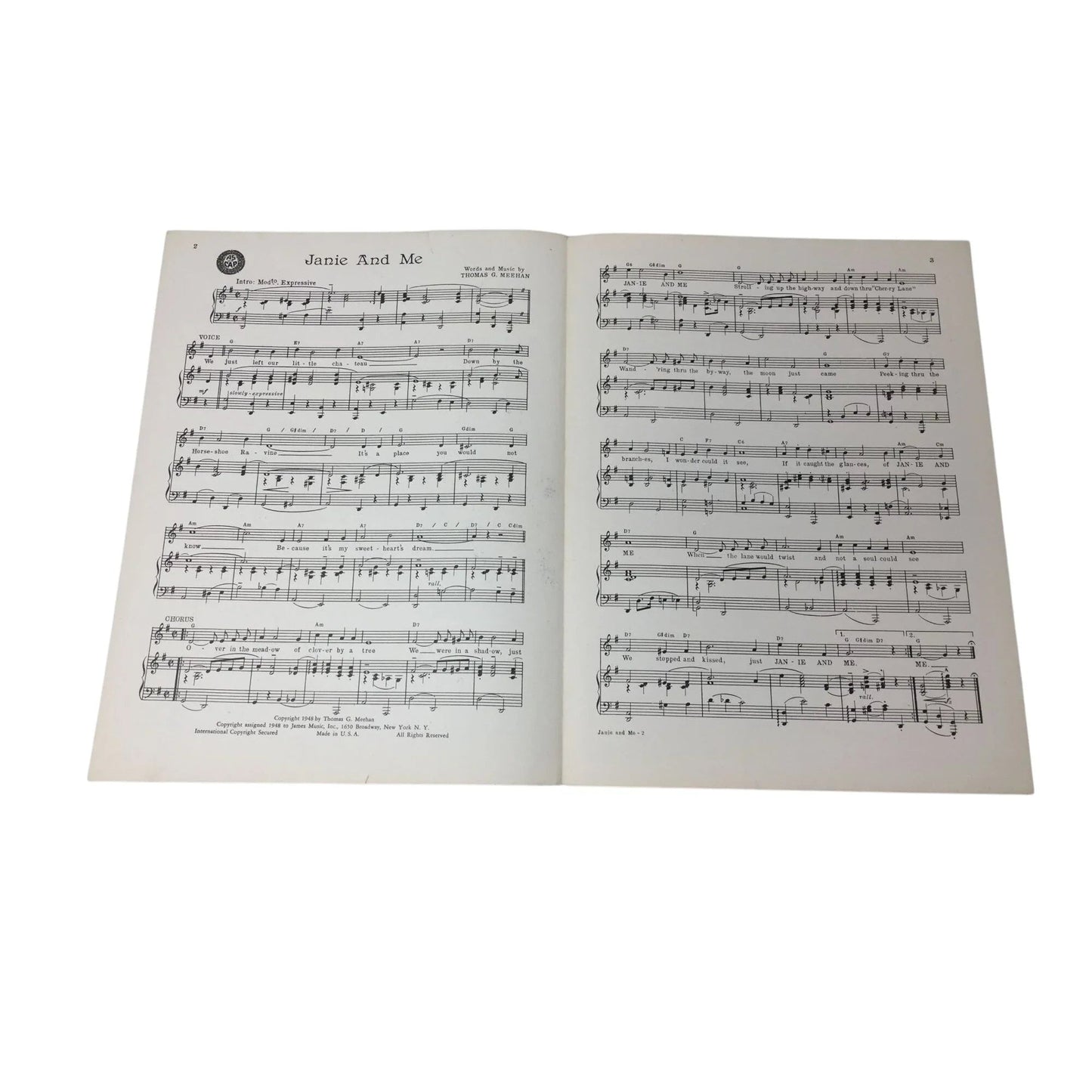 ''JANIE AND ME'' by Thos G Meehan Vintage 1948 sheet music - A+ Stuff - SHEET MUSIC - A+ Stuff