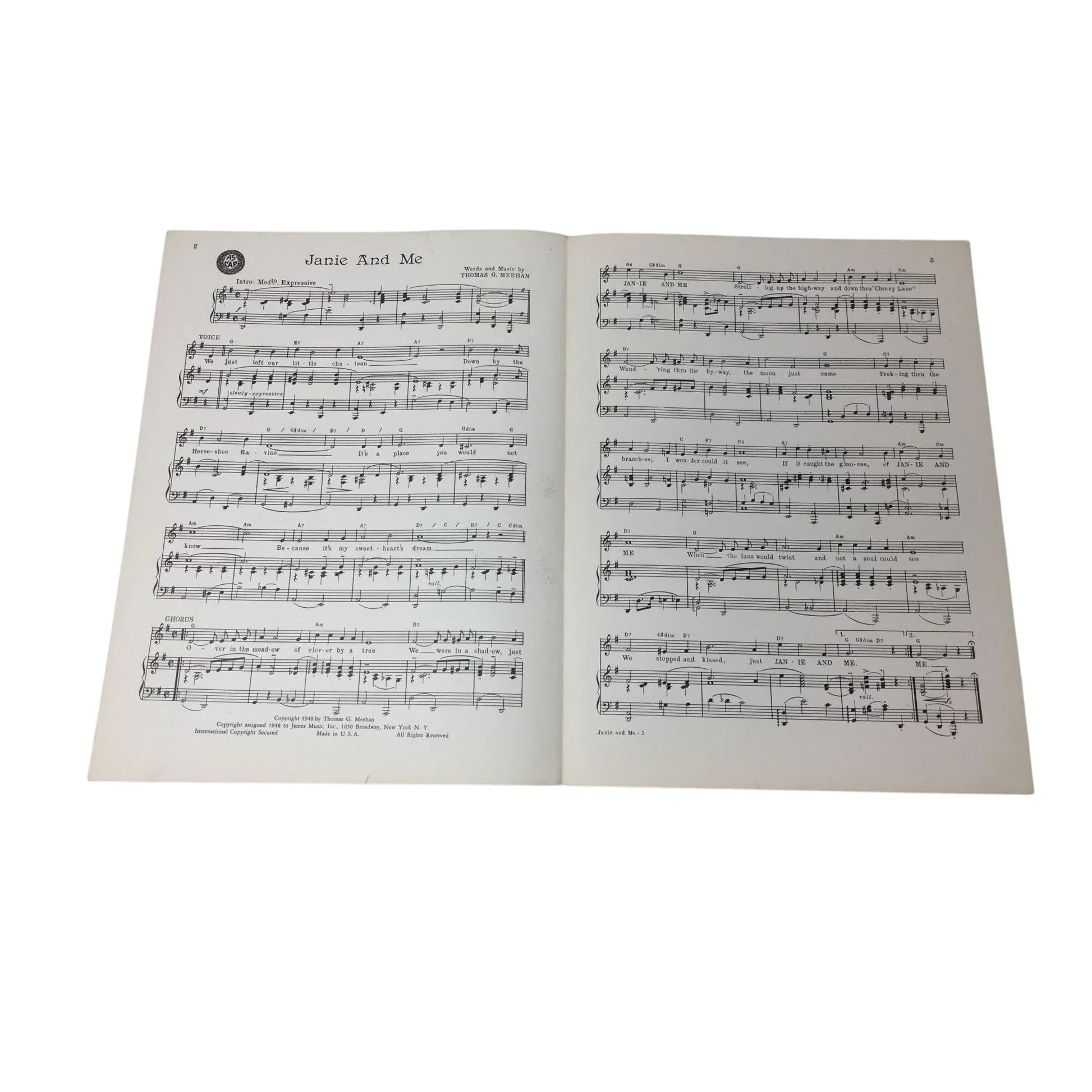 ''JANIE AND ME'' by Thos G Meehan Vintage 1948 sheet music - A+ Stuff - SHEET MUSIC - A+ Stuff