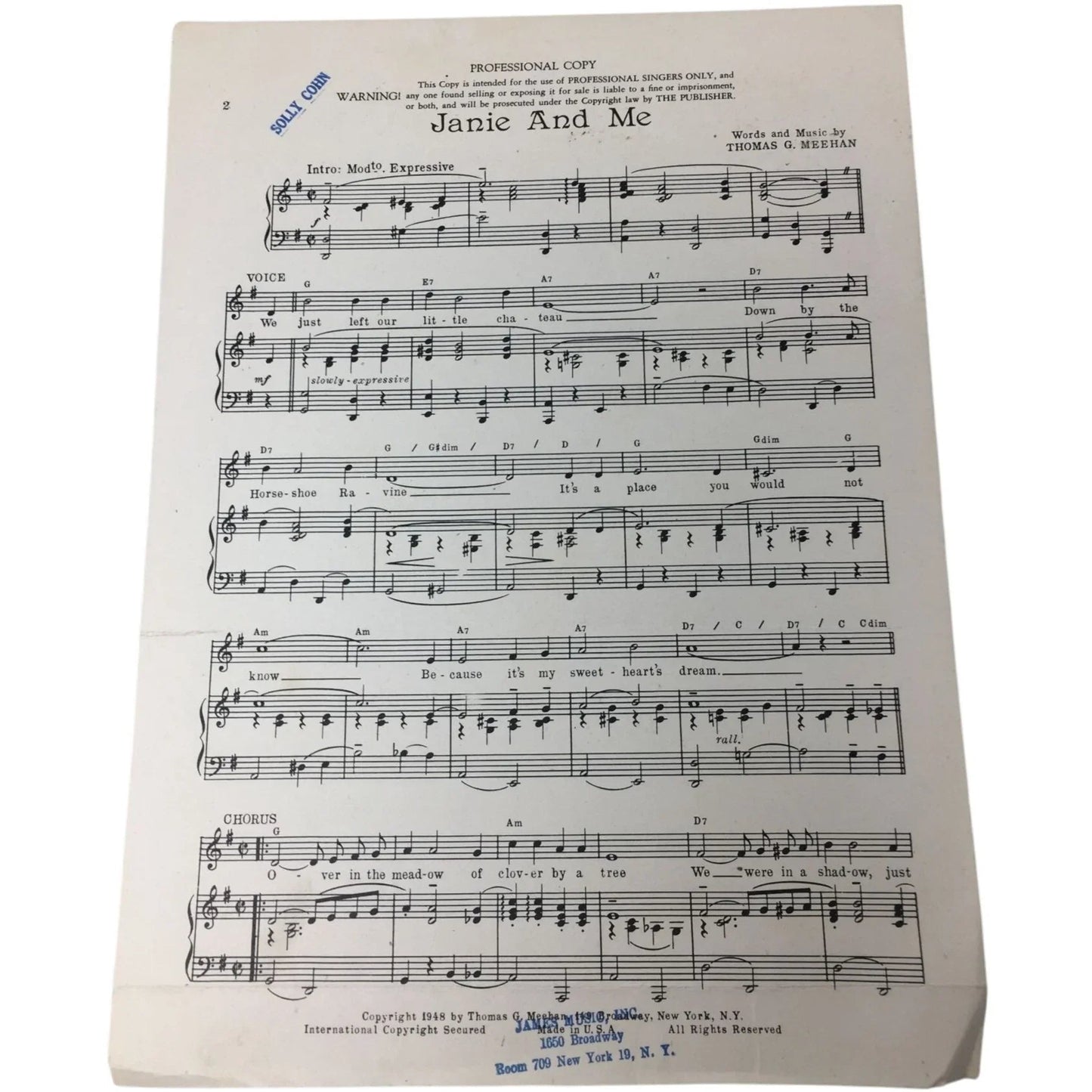 ''Janie and Me'' Vintage Sheet Music - A+ Stuff - sheet music - A+ Stuff
