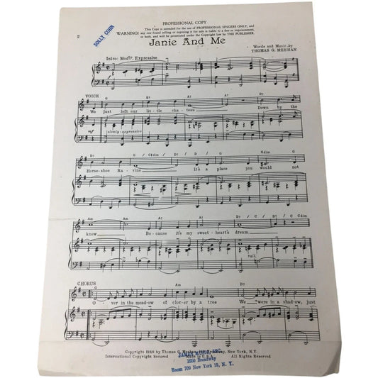''Janie and Me'' Vintage Sheet Music - A+ Stuff - sheet music - A+ Stuff