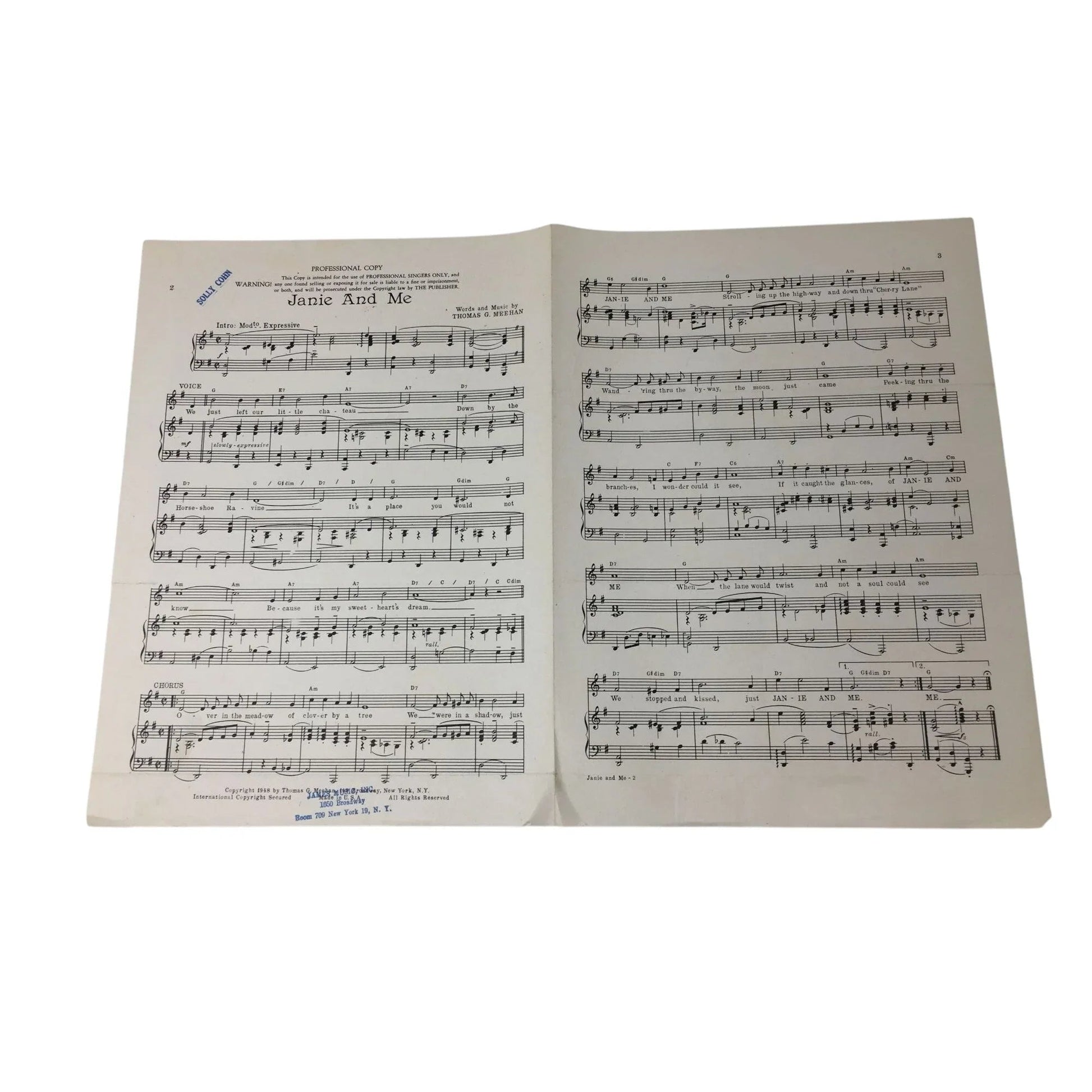 ''Janie and Me'' Vintage Sheet Music - A+ Stuff - sheet music - A+ Stuff