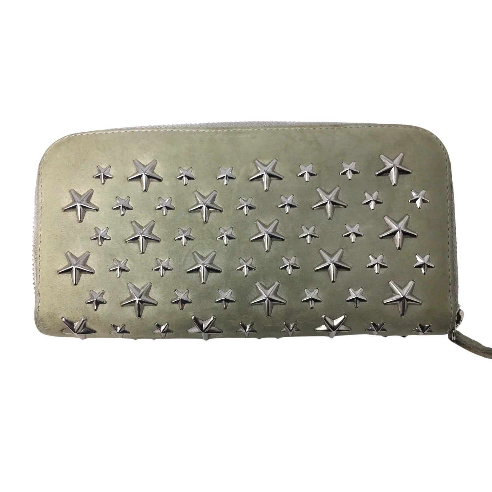 Jimmy Choo Beige / Gray Star Studded Zip Around Long Wallet - Jimmy Choo - Wallet - A+ Stuff