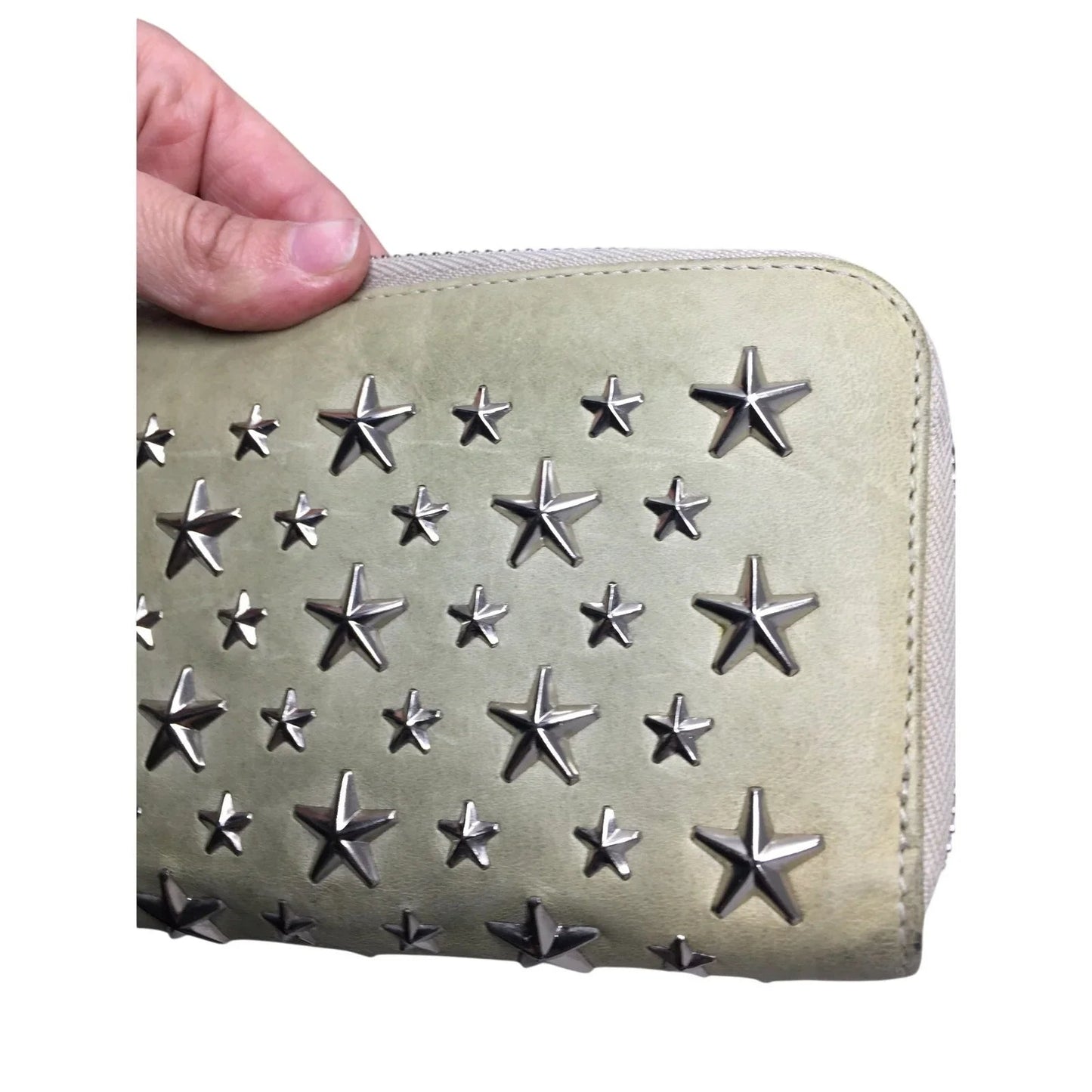 Jimmy Choo Beige / Gray Star Studded Zip Around Long Wallet - Jimmy Choo - Wallet - A+ Stuff